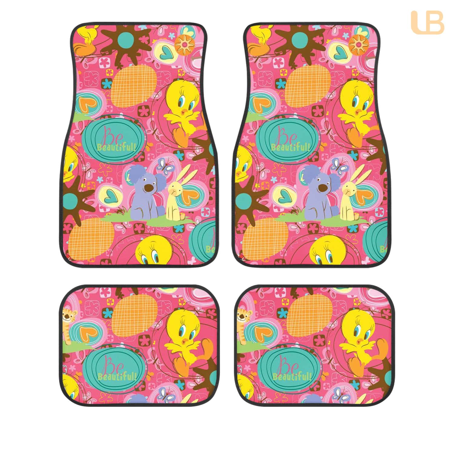 Tweety Bird Looney Tunes Custom Car Floor Mats 4PCS Universal Fit Front & Rear All-Weather Auto Carpet Set Gift for Cartoon Fans