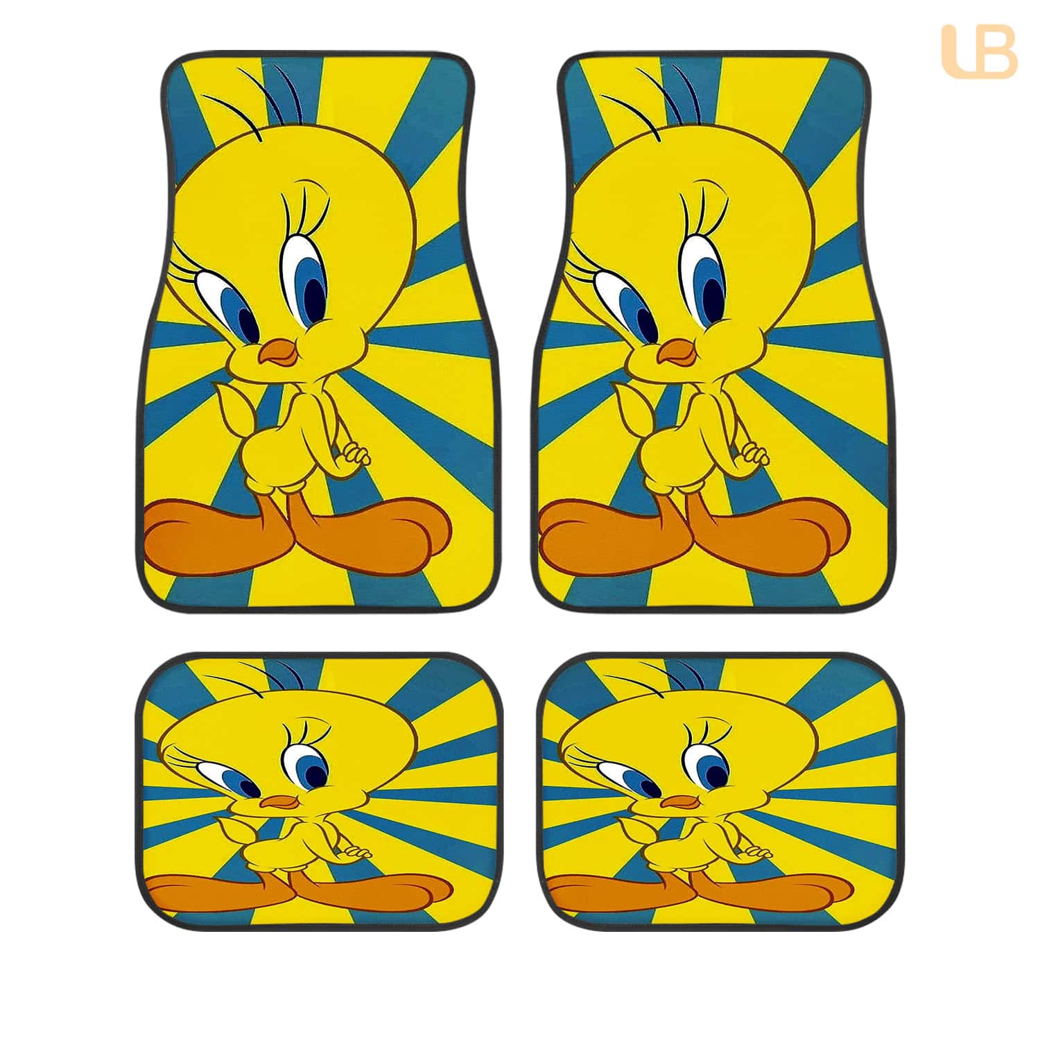 Tweety Bird Vintage Custom Car Floor Mats 4PCS Universal Fit Front & Rear All-Weather Auto Carpet Set Gift for Cartoon Fans