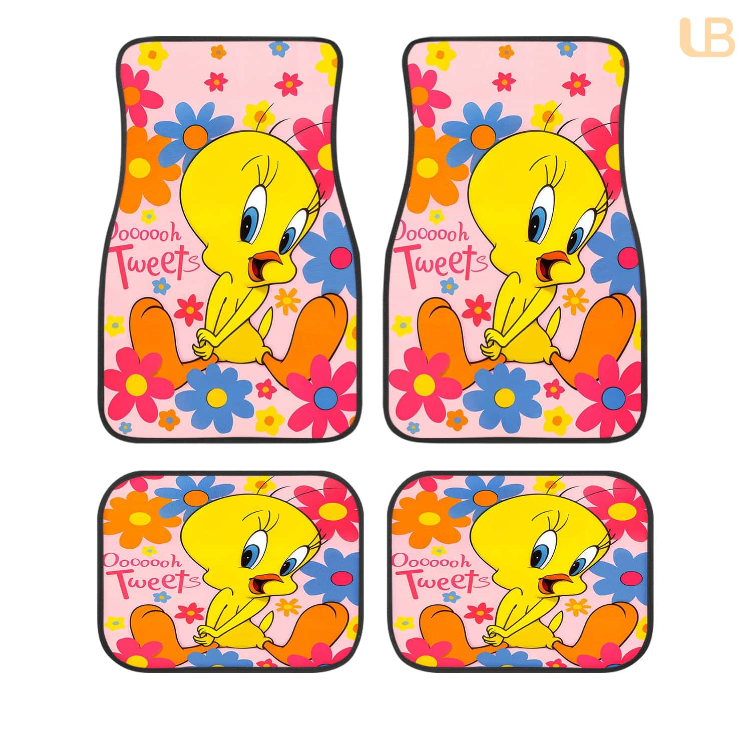 Tweety Bird Floral Custom Car Floor Mats 4PCS Universal Fit Front & Rear All-Weather Auto Carpet Set Gift for Cartoon Fans
