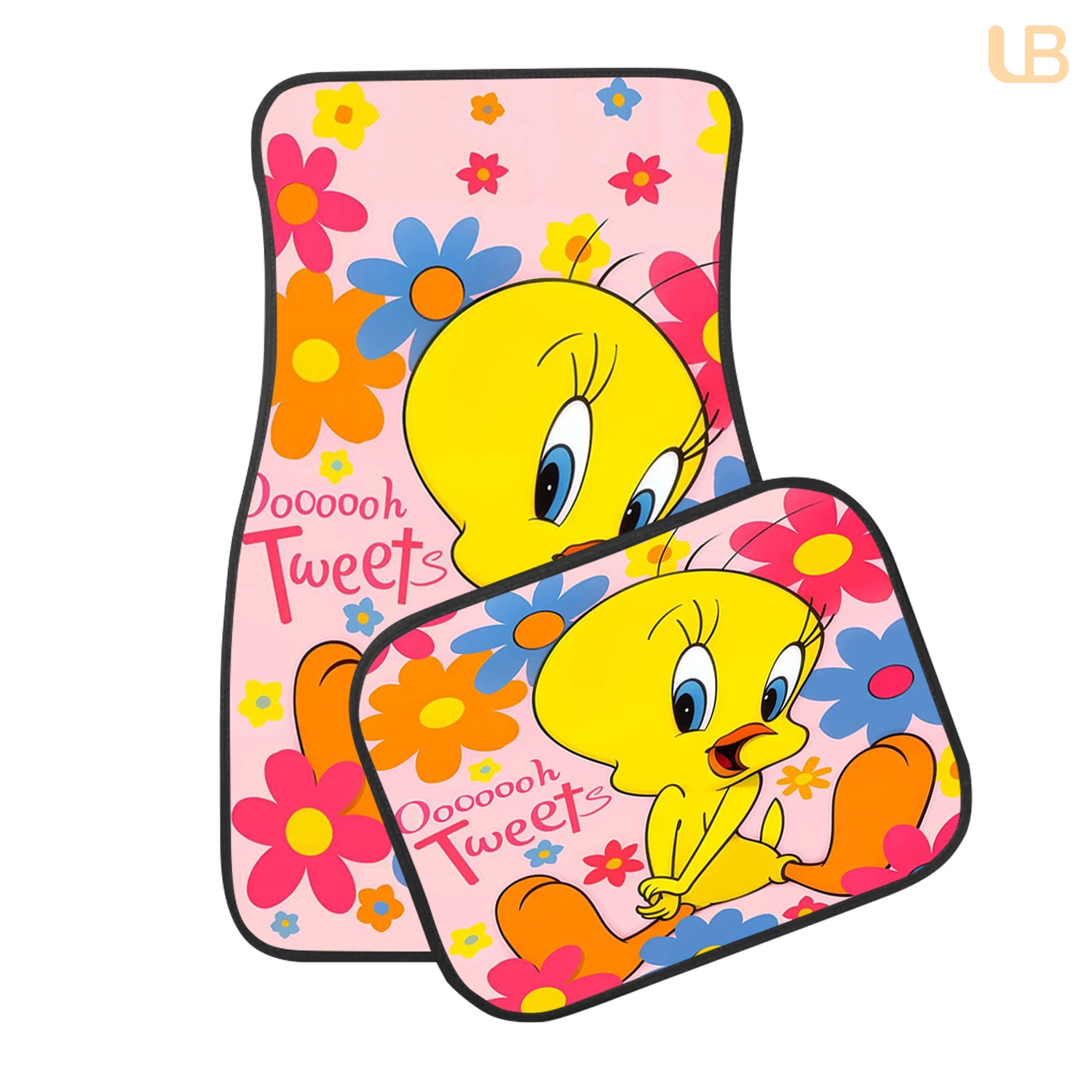 Tweety Bird Floral Custom Car Floor Mats 4PCS Universal Fit Front & Rear All-Weather Auto Carpet Set Gift for Cartoon Fans - Image 2