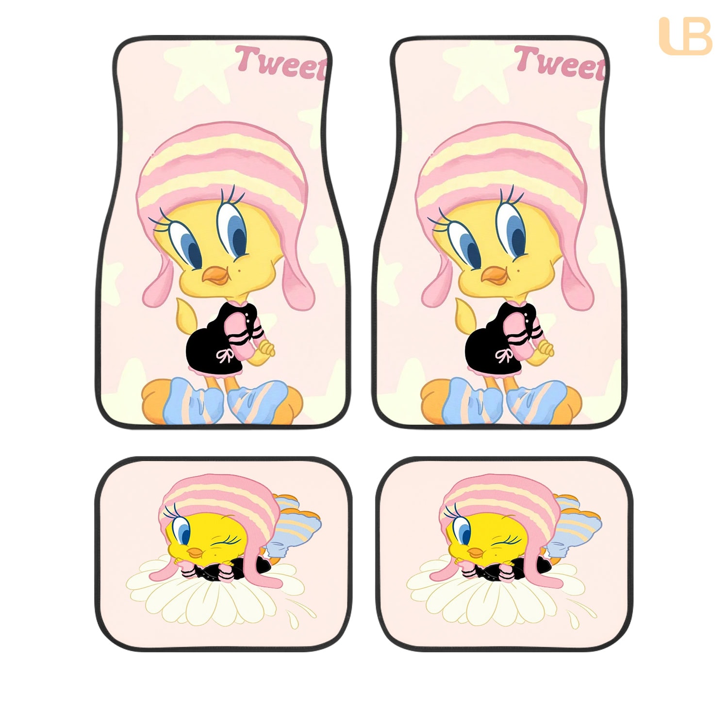 Tweety Bird Looney Tunes Custom Car Floor Mats 4PCS Universal Fit Front & Rear All-Weather Auto Carpet Set Gift for Cartoon Fans