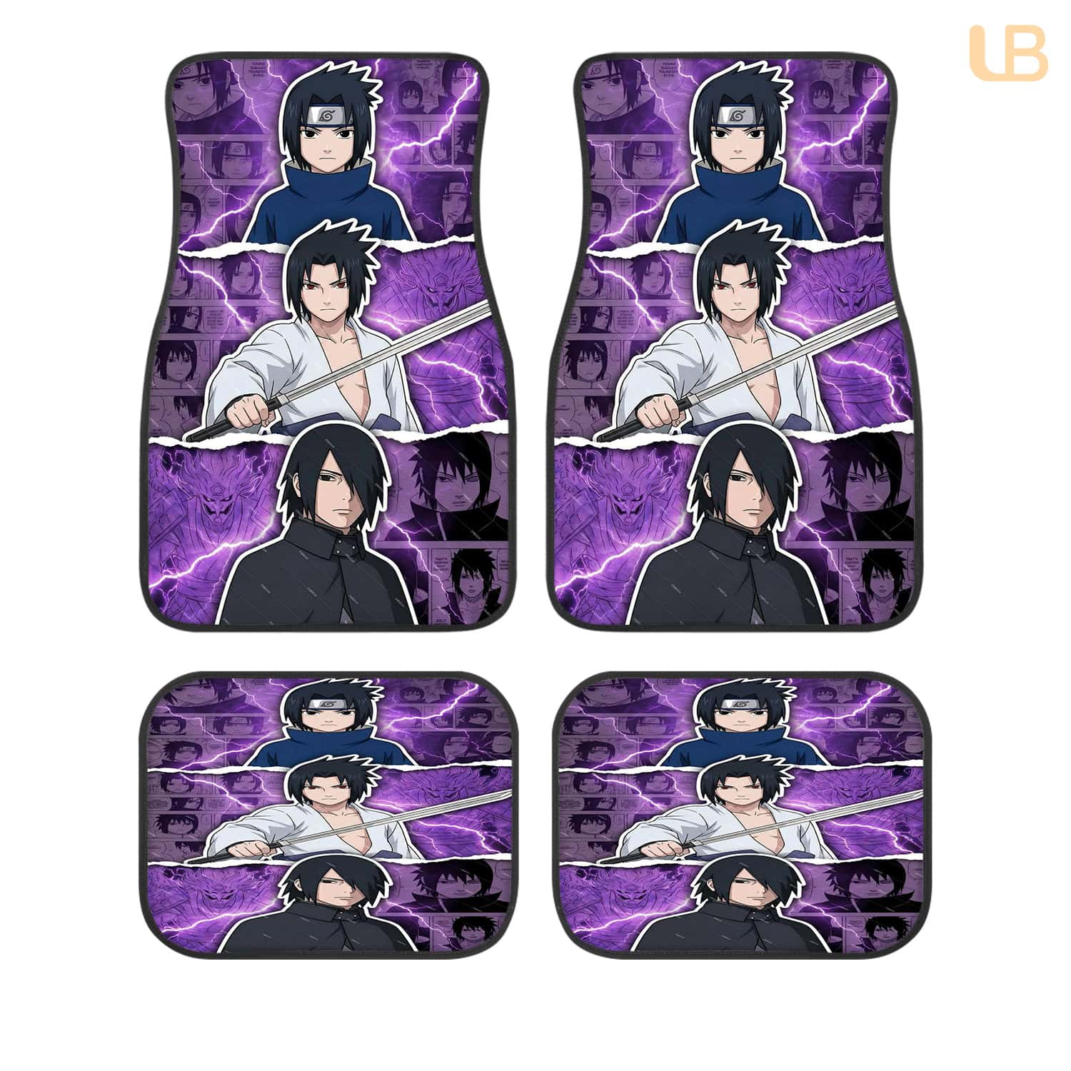Sasuke Uchiha Naruto Custom Car Floor Mats 4PCS Universal Fit Front & Rear All-Weather Auto Carpet Set Gift for Anime Fans