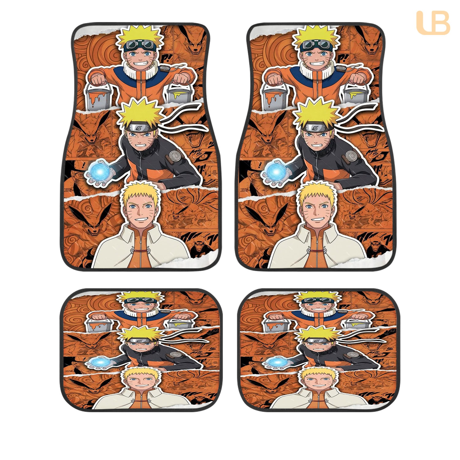 Naruto Uzumaki Naruto Custom Car Floor Mats 4PCS Universal Fit Front & Rear All-Weather Auto Carpet Set Gift for Anime Fans