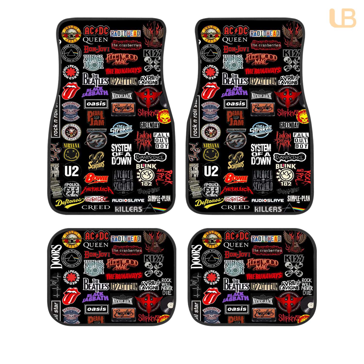 Rock Band Logos Custom Car Floor Mats 4PCS Universal Fit Front & Rear All-Weather Auto Carpet Set Gift for Rock Music Fans