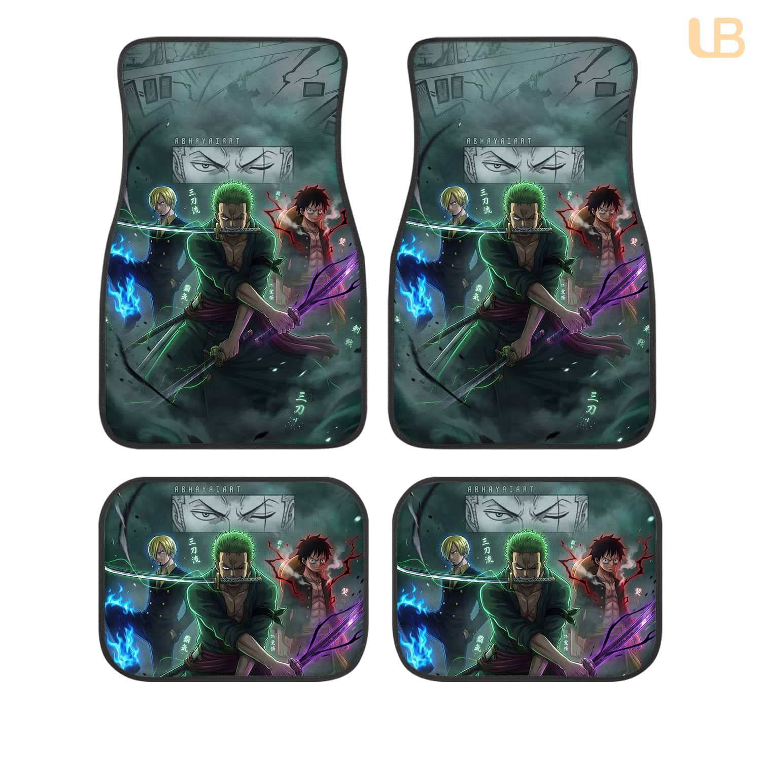 OP Zoro Luffy Sanji Car Mats, Anime Trio Auto Floor Decor Set