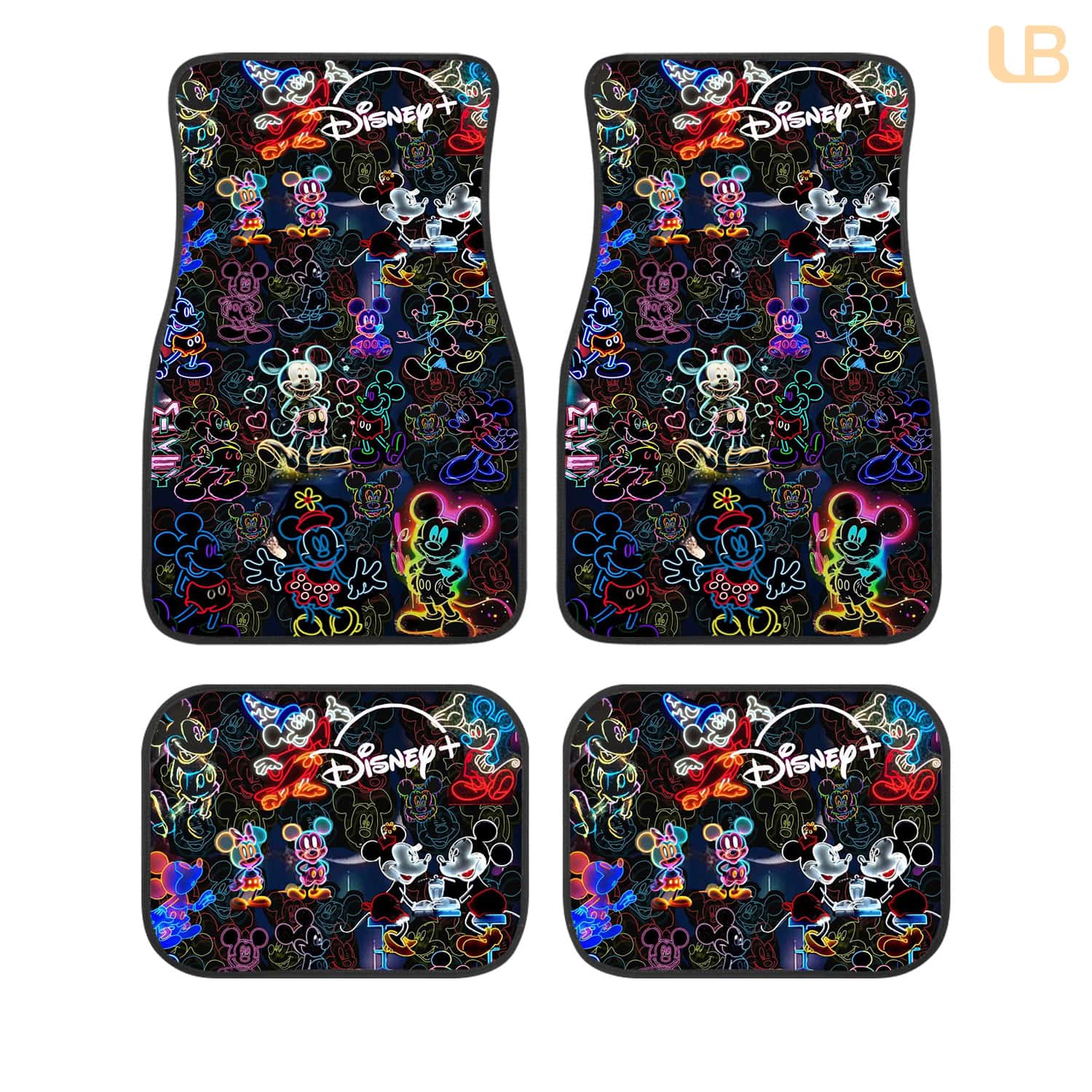 Mickey Mouse Neon Collage Car Mats, Universal Non-Slip Auto Gift Set