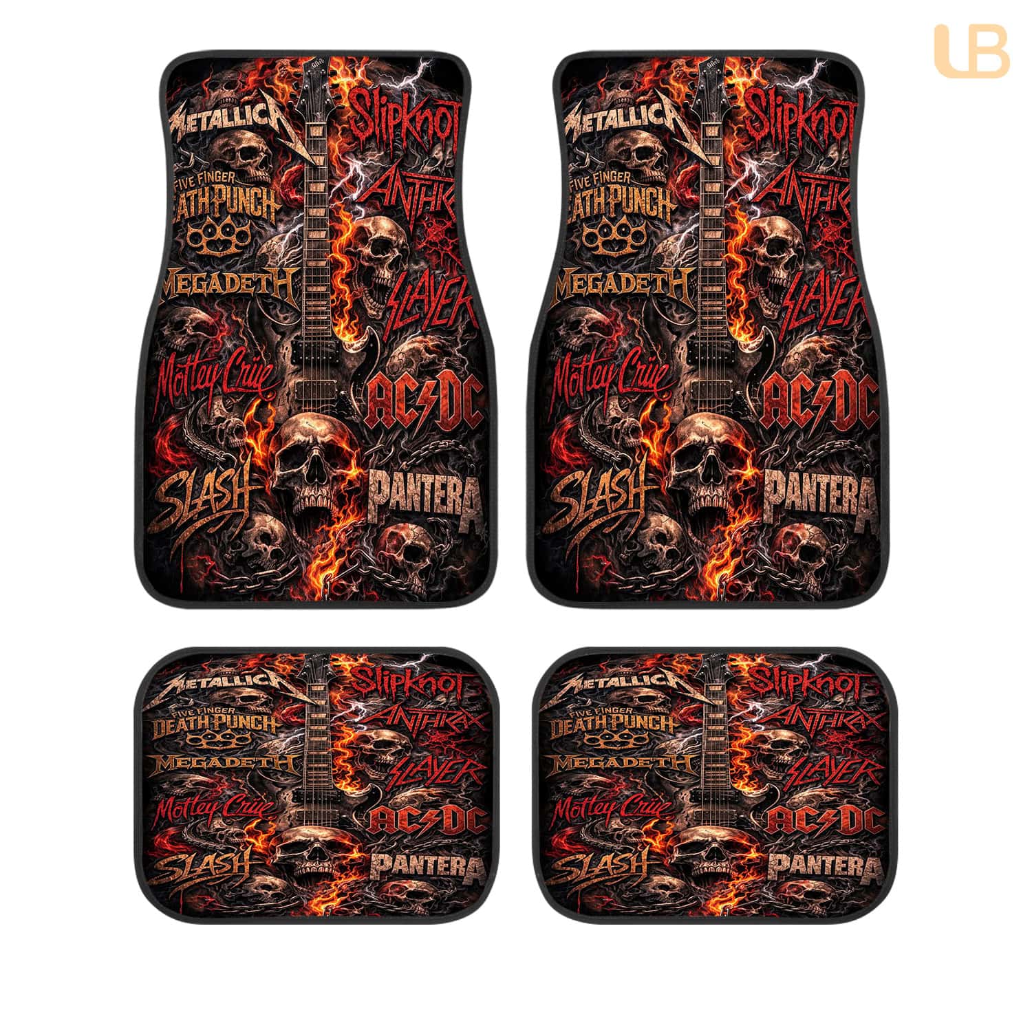 Heavy Metal Car Floor Mats Set, Universal Fit Non-Slip Rock Auto Decor