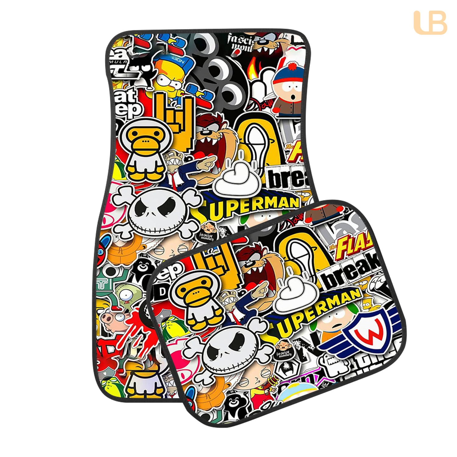 Cartoon Sticker Bomb Car Floor Mats, Universal Fit Non-Slip Auto Decor Set - Image 2