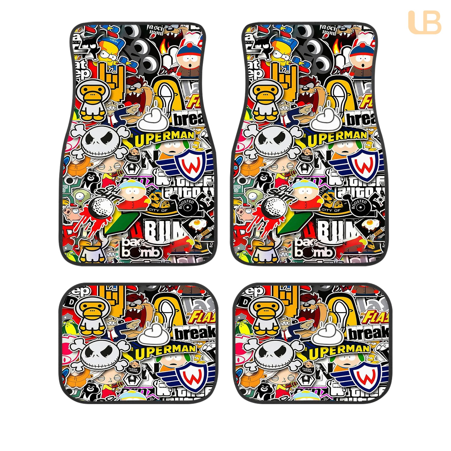 Cartoon Sticker Bomb Car Floor Mats, Universal Fit Non-Slip Auto Decor Set