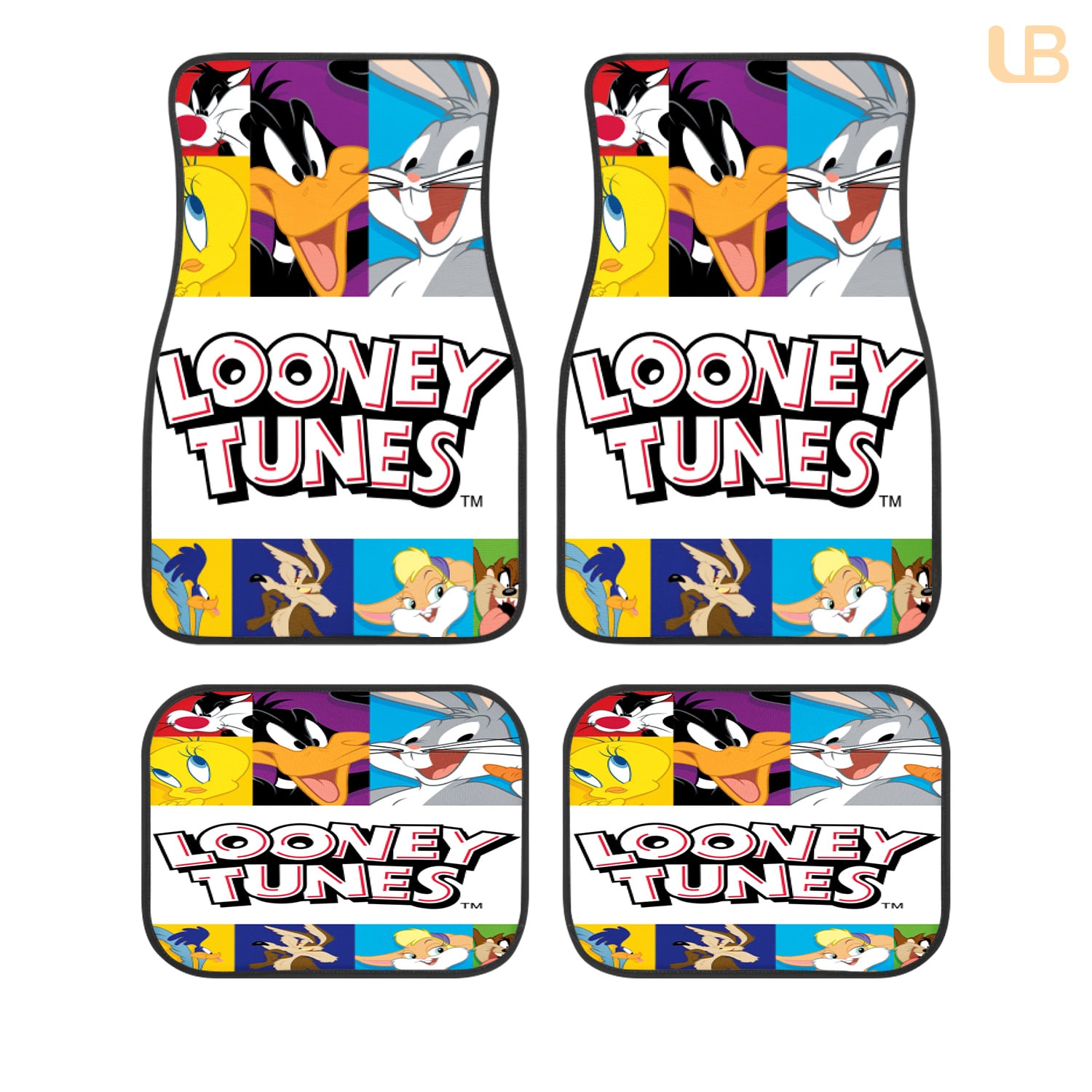 Looney Tunes Car Floor Mats, Universal Fit Non-Slip Auto Decor Gift Set Auto Windshield Sun Shade Reflective Front Window Visor Gift for Fans