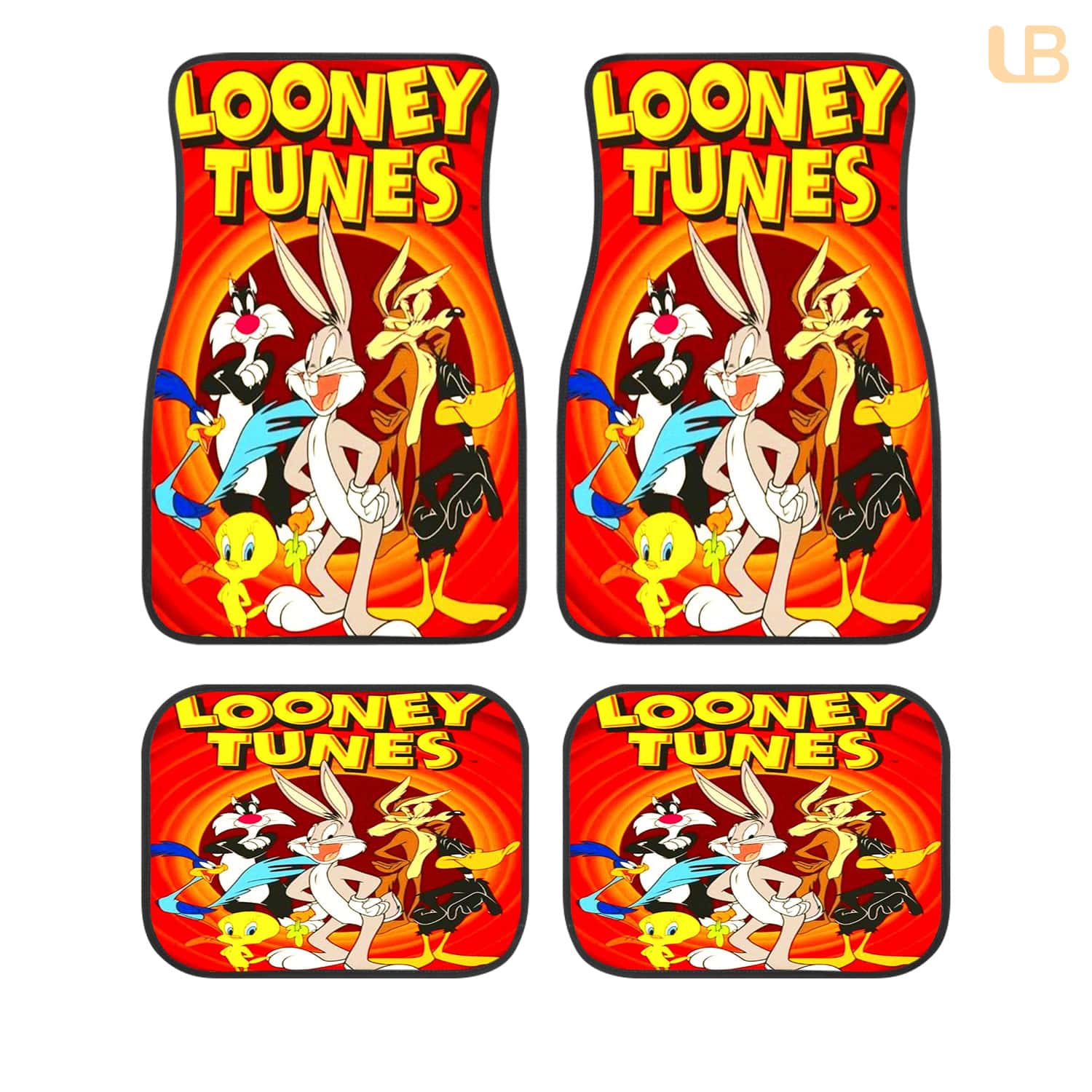 Looney Tunes Car Floor Mats Set, Universal Fit Non-Slip Auto Accessories Car Windshield Sunshade Foldable UV Protection Front Window Cover Gift for Fans