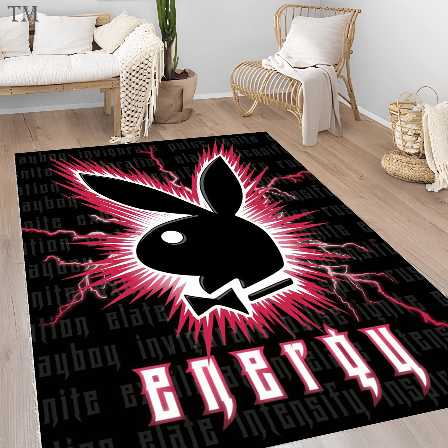 Energy Lightning Bunny Area Rug, Red Aura Rabbit Head Carpet for Gaming Room, Cyberpunk Style Floor Mat, Streetwear Home Decor, Non-Slip Soft Decorative Area Rug Modern Non-Slip Home Decor