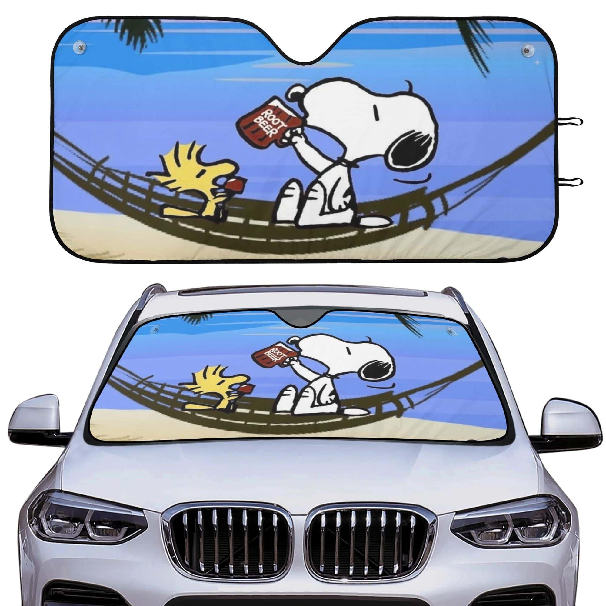 Funny Cartoon Dog on Hammock Front Window Sunshade UV Reflective Auto Visor for Fans