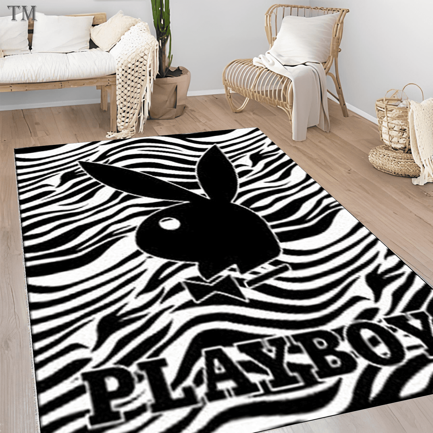 PB Bunny Area Rug Zebra Print Black and White Carpet for Living Room Bedroom Decorative Area Rug Modern Non-Slip Home Decor