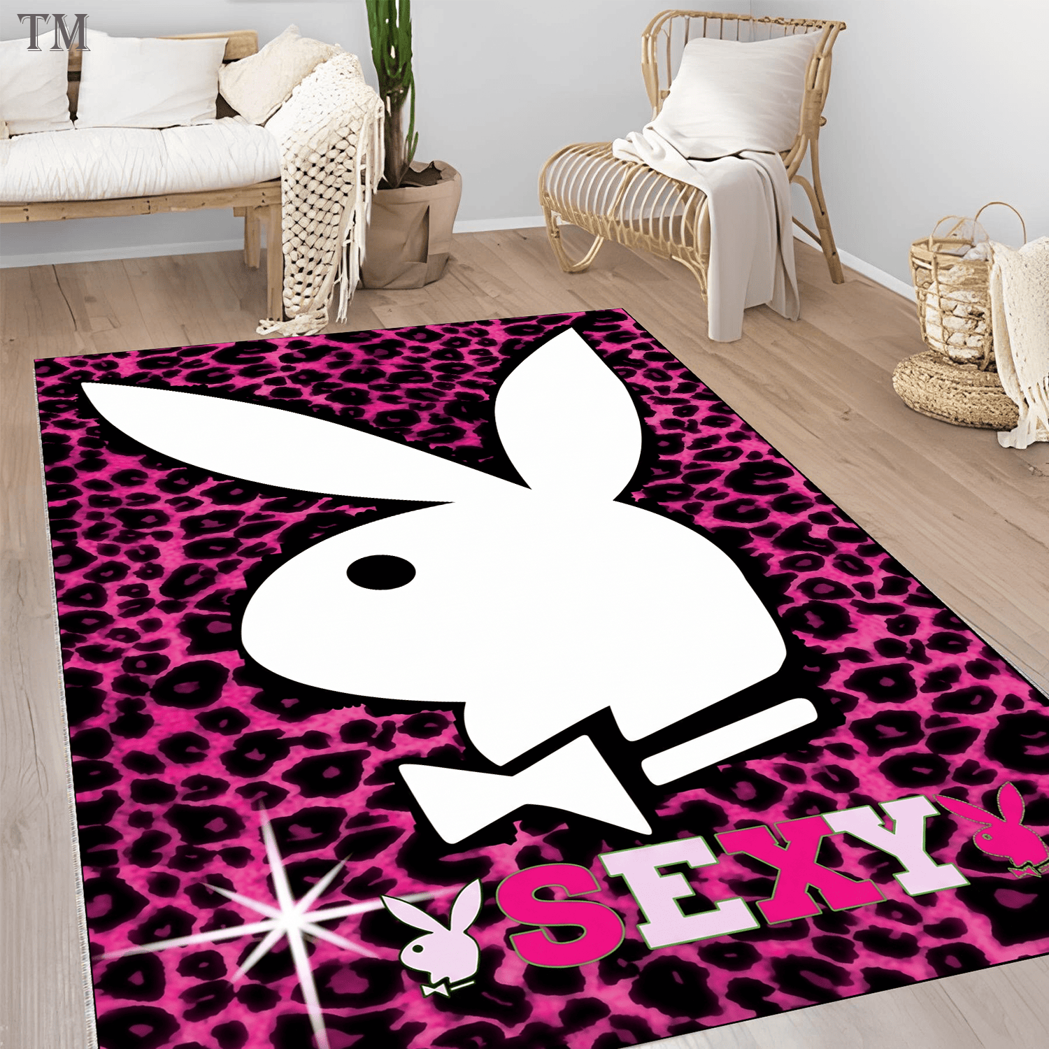 Pink Leopard Playboy Bunny Rug Y2K Aesthetic Area Rug for Bedroom Hot Pink Cheetah Print Room Decor Sexy Bunny Logo Floor Mat Gift fo Pink Leopard PB Bunny Rug Y2K Aesthetic Area Rug for Bedroom Hot Pink Cheetah Print Room Decor Sexy Bunny Logo Floor Mat Gift fo Luxury Area Rug Soft Floor Carpet for Living Room Bedroom - Image 1