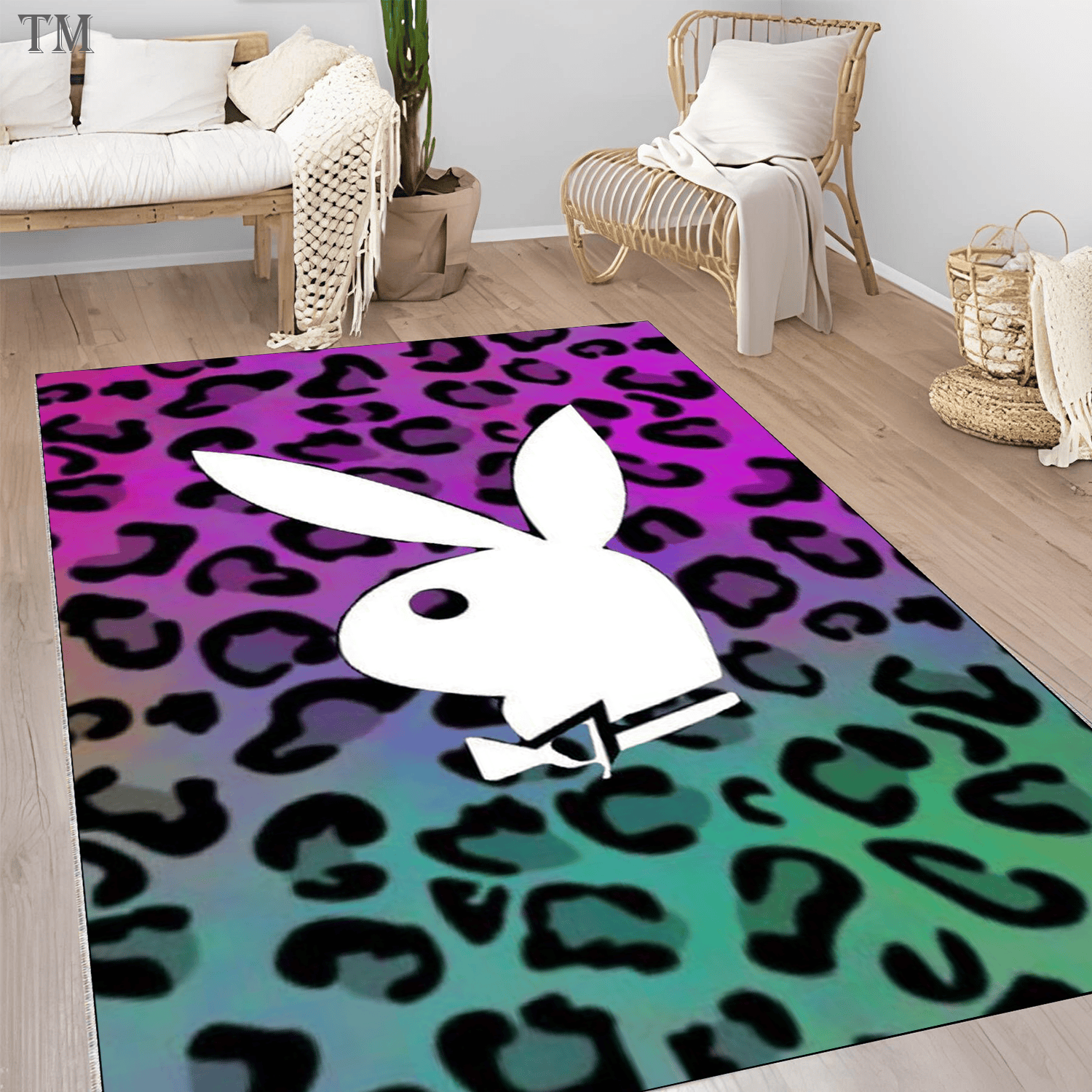 Colorful Leopard PB Bunny Area Rug, Y2K Aesthetic Purple Green Gradient Floor Mat, Cheetah Print Room Decor, Trendy Bedroom Carpet, Soft Premium Floor Rug Stylish Home Decor