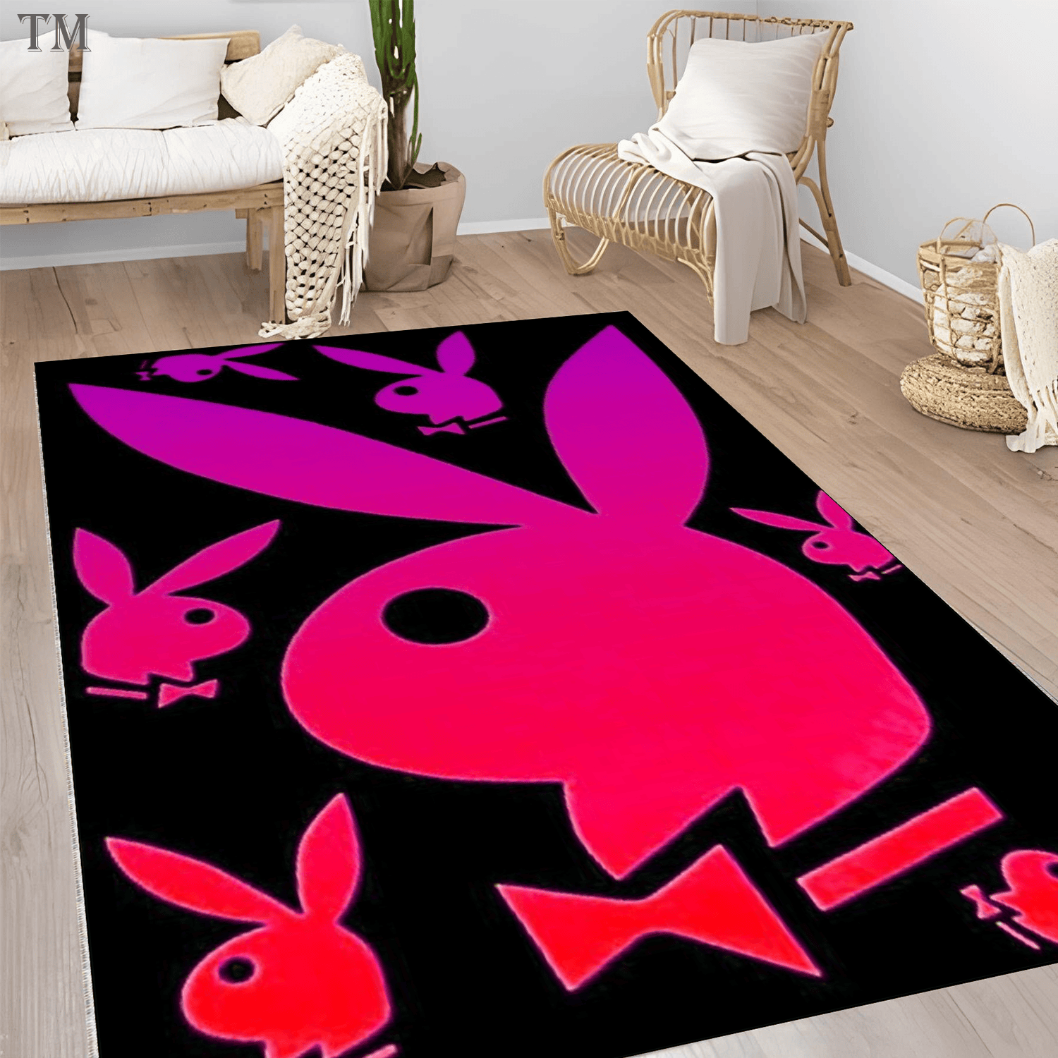 Hot Pink Playboy Bunny Area Rug Neon Rabbit Logo Carpet for Girls Bedroom Decor Hot Pink PB Bunny Area Rug Neon Rabbit Logo Carpet for Girls Bedroom Decor Vintage Area Rug Cozy Living Room Carpet - Image 1