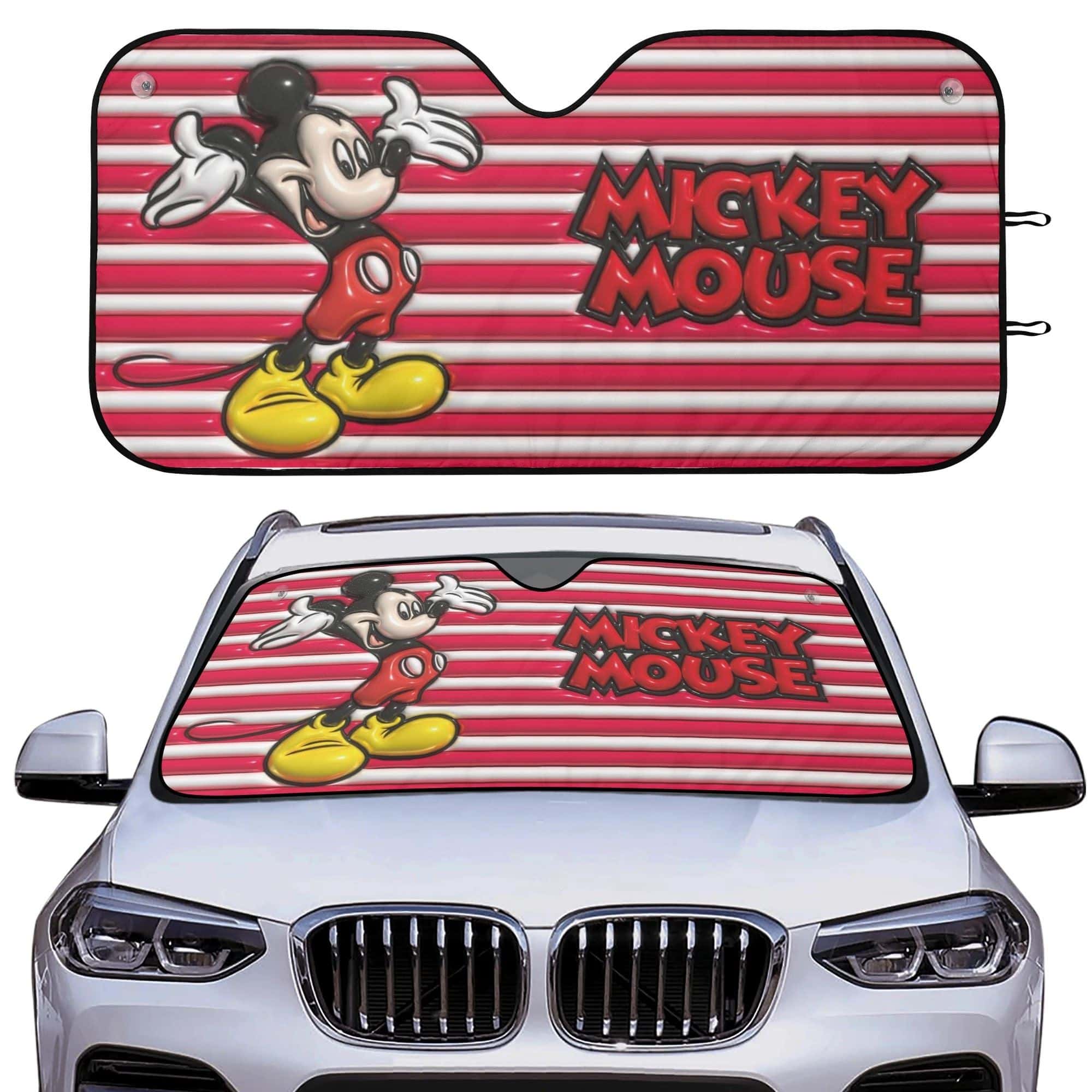 3D Puffy Mickey Mouse Front Windshield Sunshade Reflective UV Sun Shield Gift for Cartoon Fans