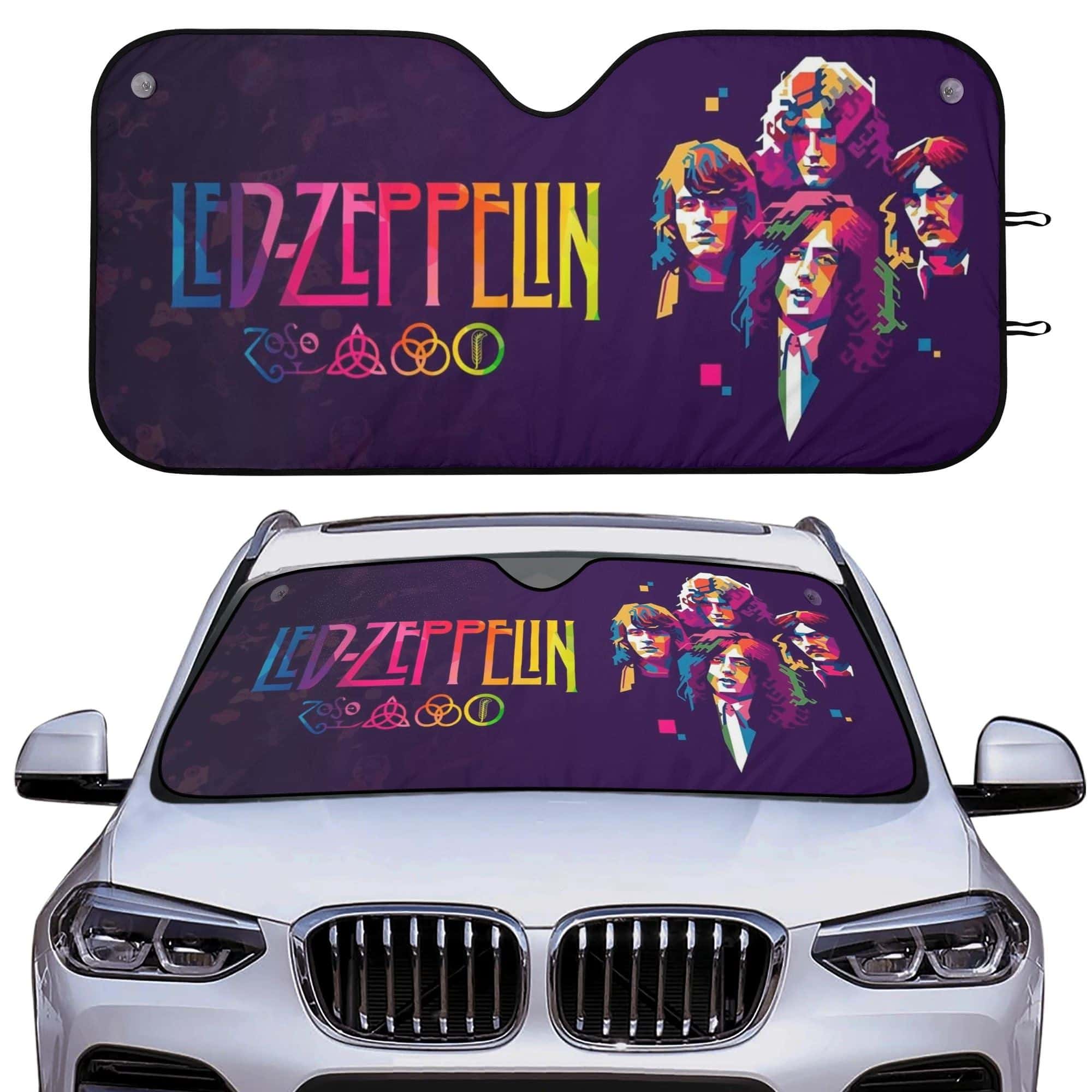 Premium Led Zeppelin Colorful Pop Art Car Windshield Sunshade UV Block Front Window Cover Gift for Music Fans