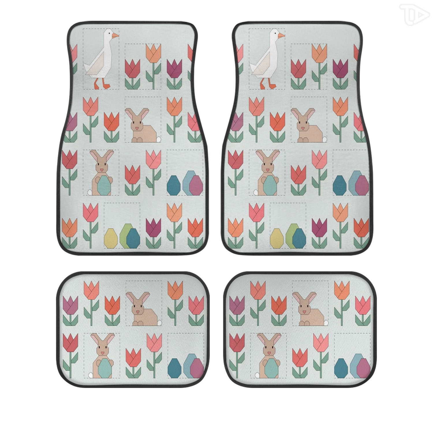 Premium Cottagecore Goose Bunny Car Mats, Pastel Tulip Quilt Style Floor Set Foldable Car Windshield Sunshade Heat Insulation UV Block for Fans