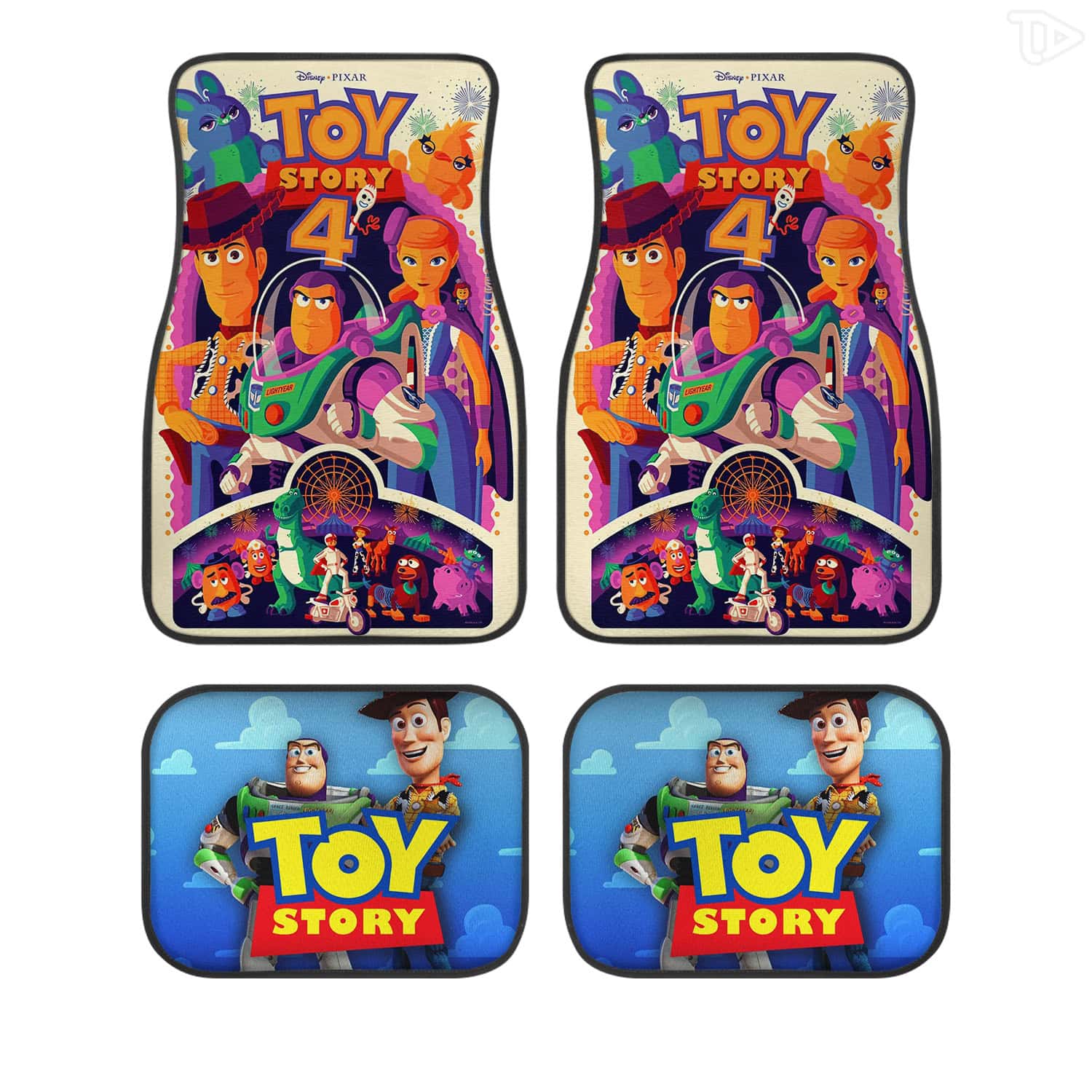 Premium Toy Story Woody & Buzz Car Floor Mats Set, Retro Cartoon Auto Decor Gift Foldable Car Windshield Sunshade Heat Insulation UV Block for DN Fans