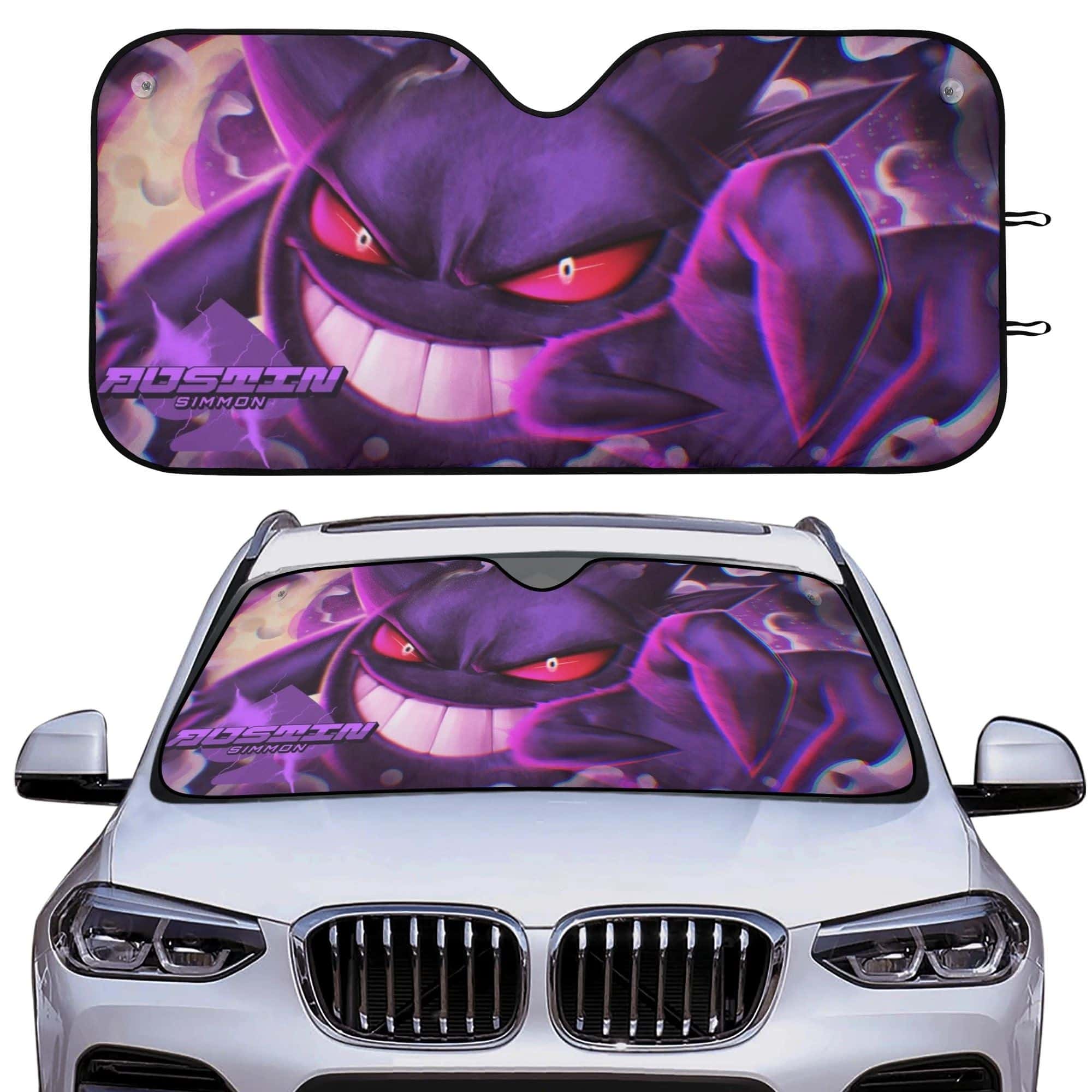Smiling Purple Ghost with Floating Hands Windshield Sunshade Creepy Custom Car Windshield Sunshade Universal Foldable UV Protection Front Window Sun Shade Gift for Fans