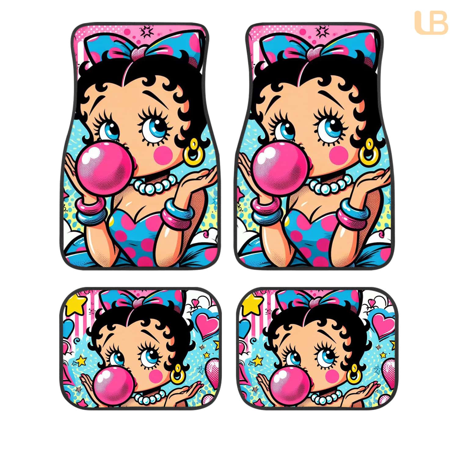Betty Boop Pop Art Custom Car Floor Mats 4PCS Universal Fit Front & Rear All-Weather Auto Carpet Set Gift for Cartoon Fans