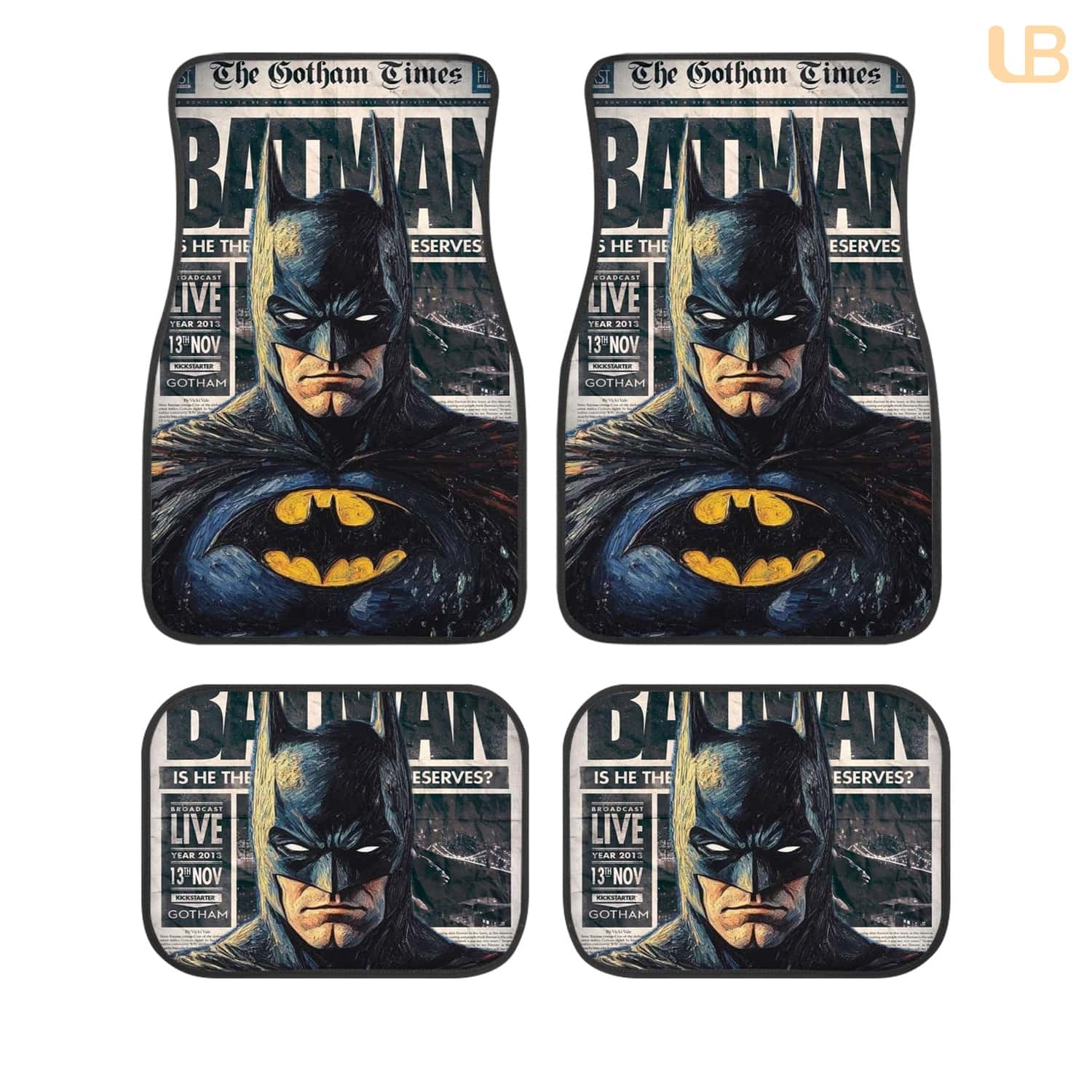 Batman Gotham Times Custom Car Floor Mats 4PCS Universal Fit Front & Rear All-Weather Auto Carpet Set Gift for Batman Fans