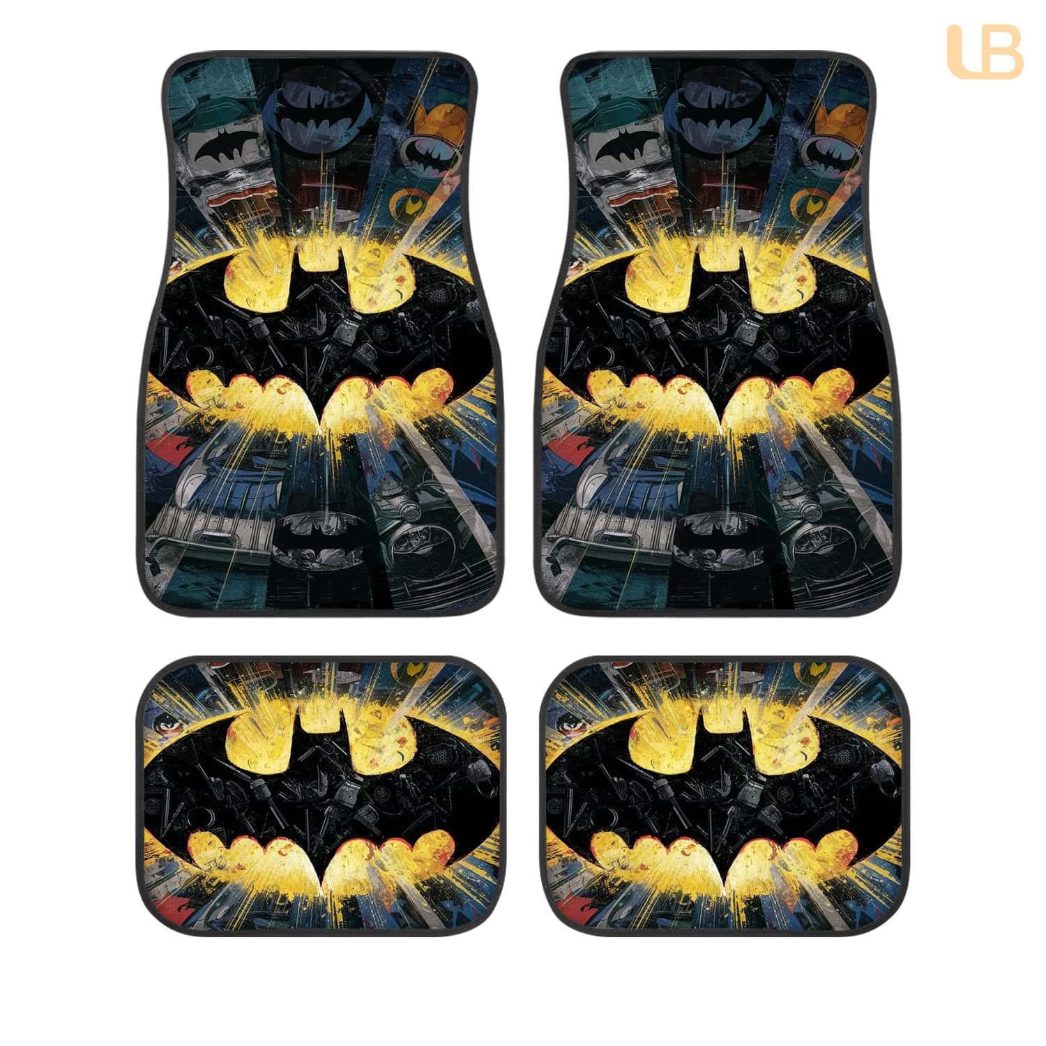 Batman Logo DC Comics Custom Car Floor Mats 4PCS Universal Fit Front & Rear All-Weather Auto Carpet Set Gift for Batman Fans