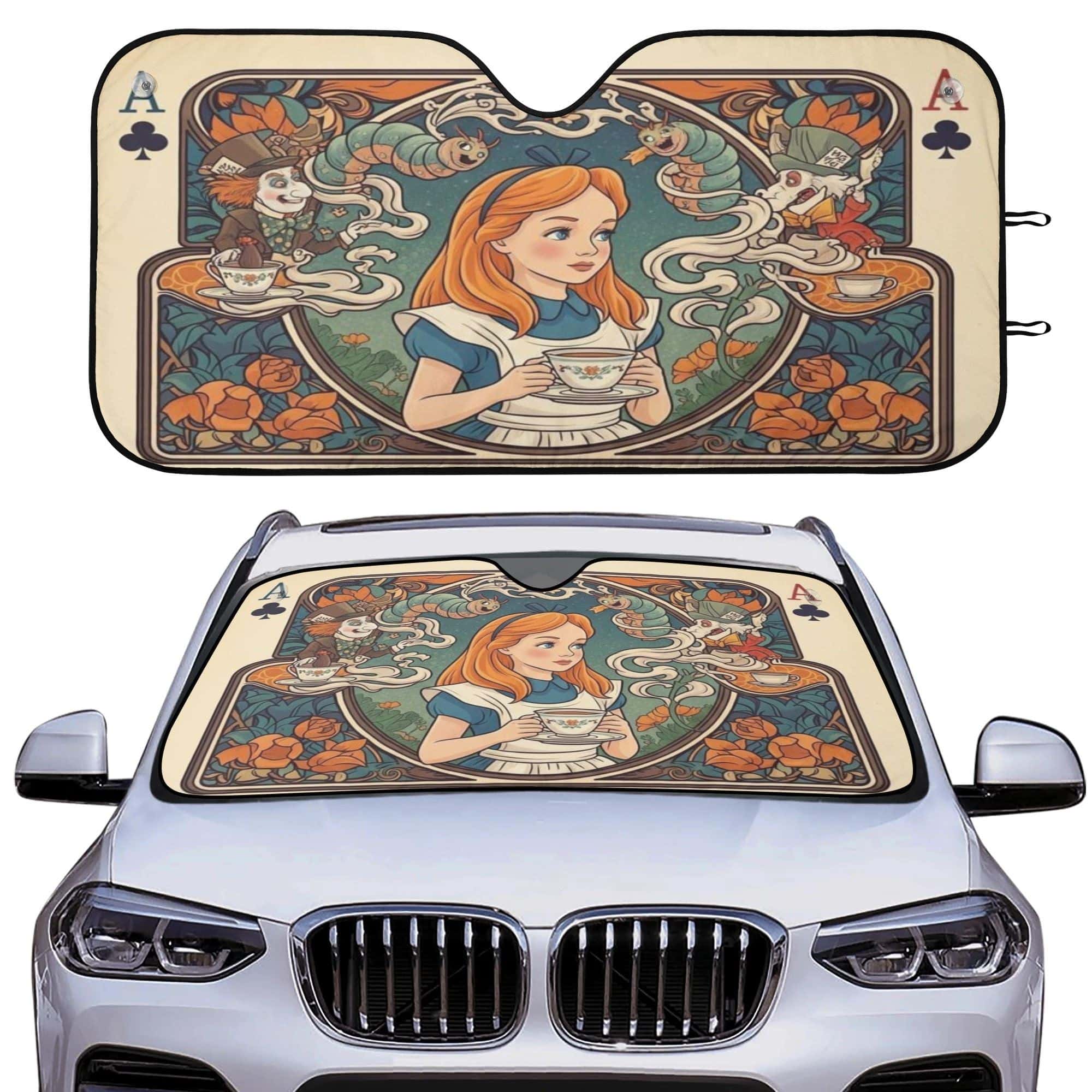 Alice in Wonderland Front Windshield Sun Shade Foldable UV Protection Car Accessory for Fans