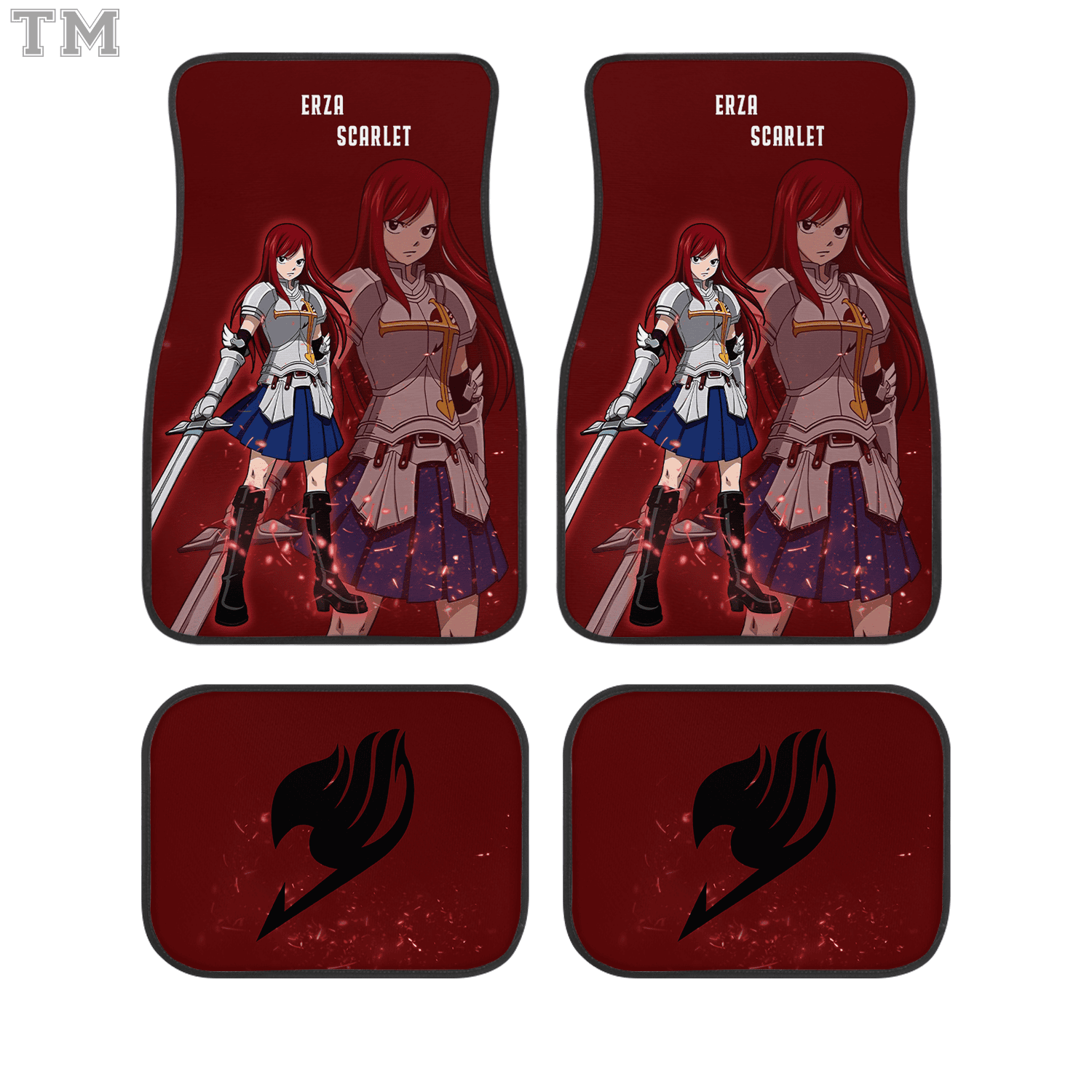 Erza Scarlet Fairy Tail Custom Car Floor Mats 4PCS Universal Fit Front & Rear All-Weather Auto Carpet Set Gift for Anime Fans