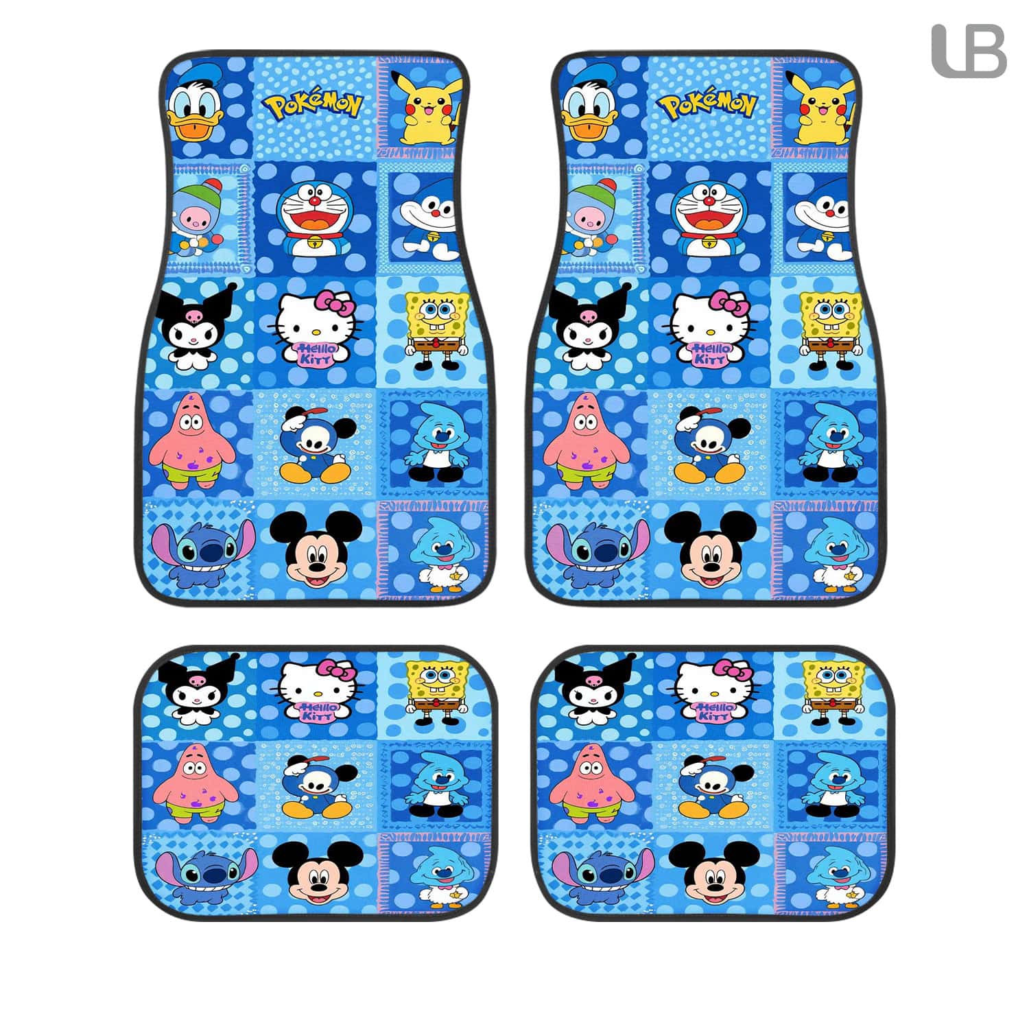 Stitch Hello Kitty Mickey Mouse Cartoon Custom Car Floor Mats 4PCS Universal Fit Front & Rear All-Weather Auto Carpet Set Gift for Cartoon Fans