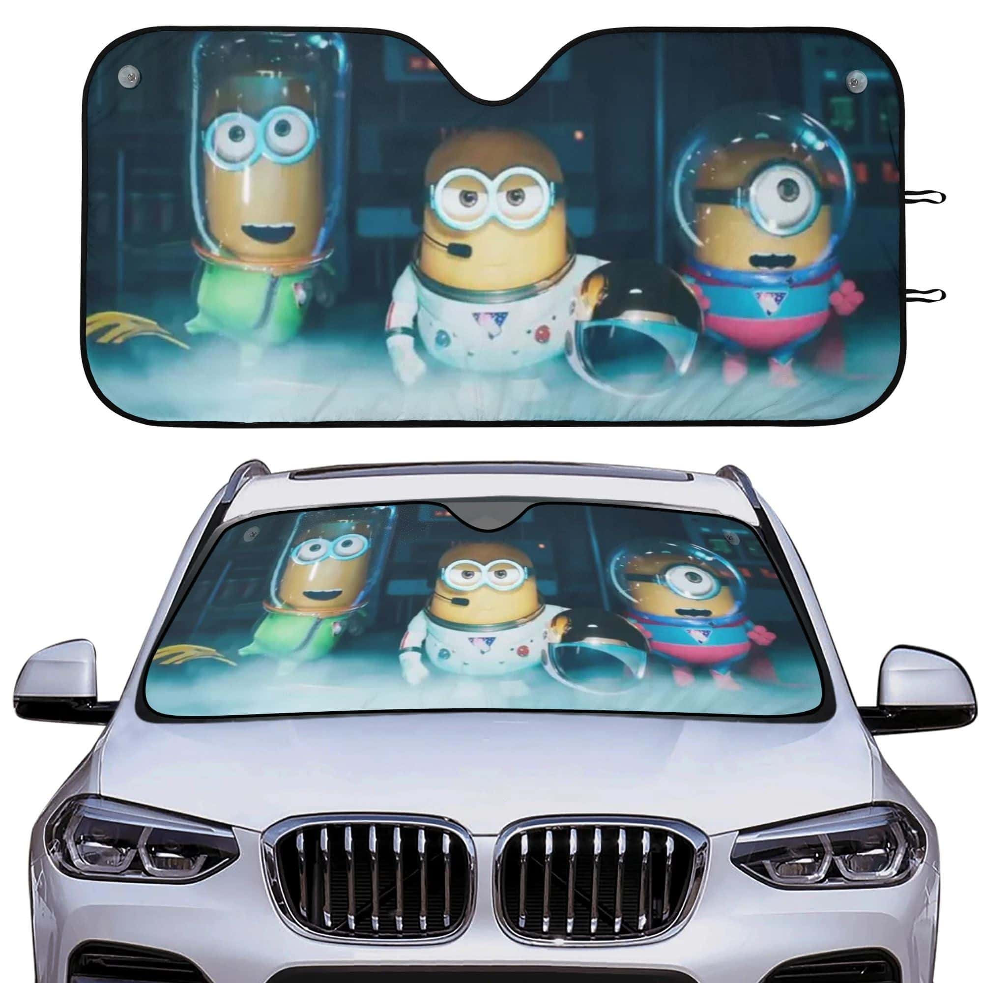 Astronaut Minions Car Windshield Sunshade UV Blocker Foldable Front Window Sun Visor Gift for Minions Fans