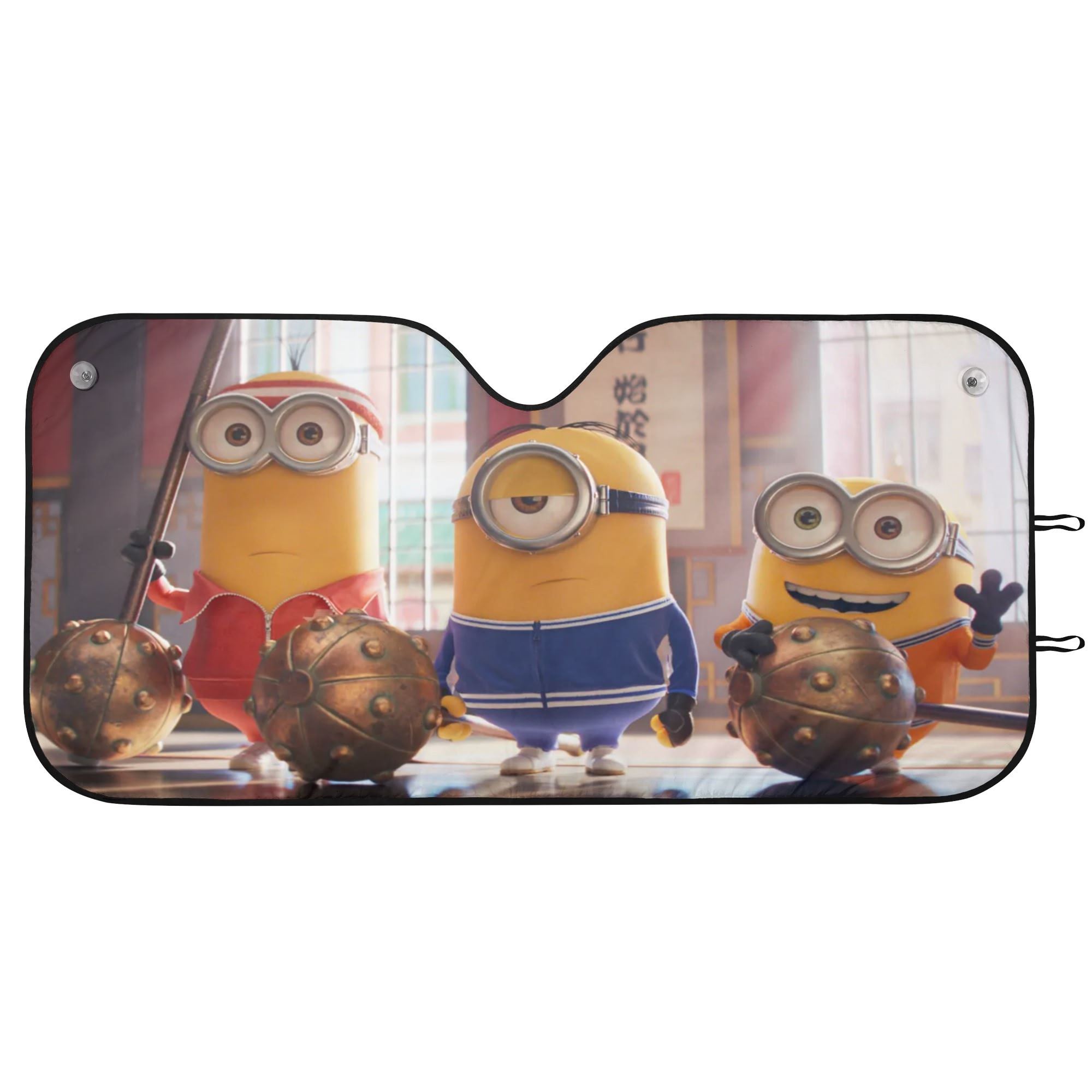 Kung Fu Martial Arts Minions Custom Car Windshield Sunshade Universal Foldable UV Protection Front Window Sun Shade Gift for Minions Fans - Image 2