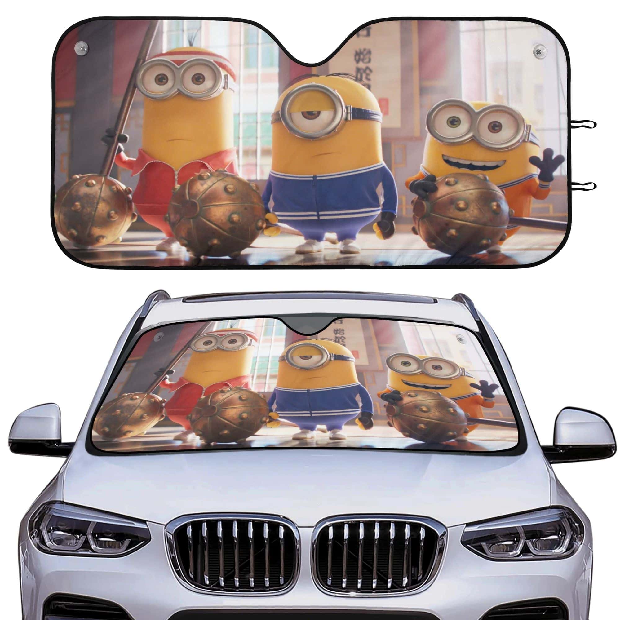 Kung Fu Martial Arts Minions Custom Car Windshield Sunshade Universal Foldable UV Protection Front Window Sun Shade Gift for Minions Fans