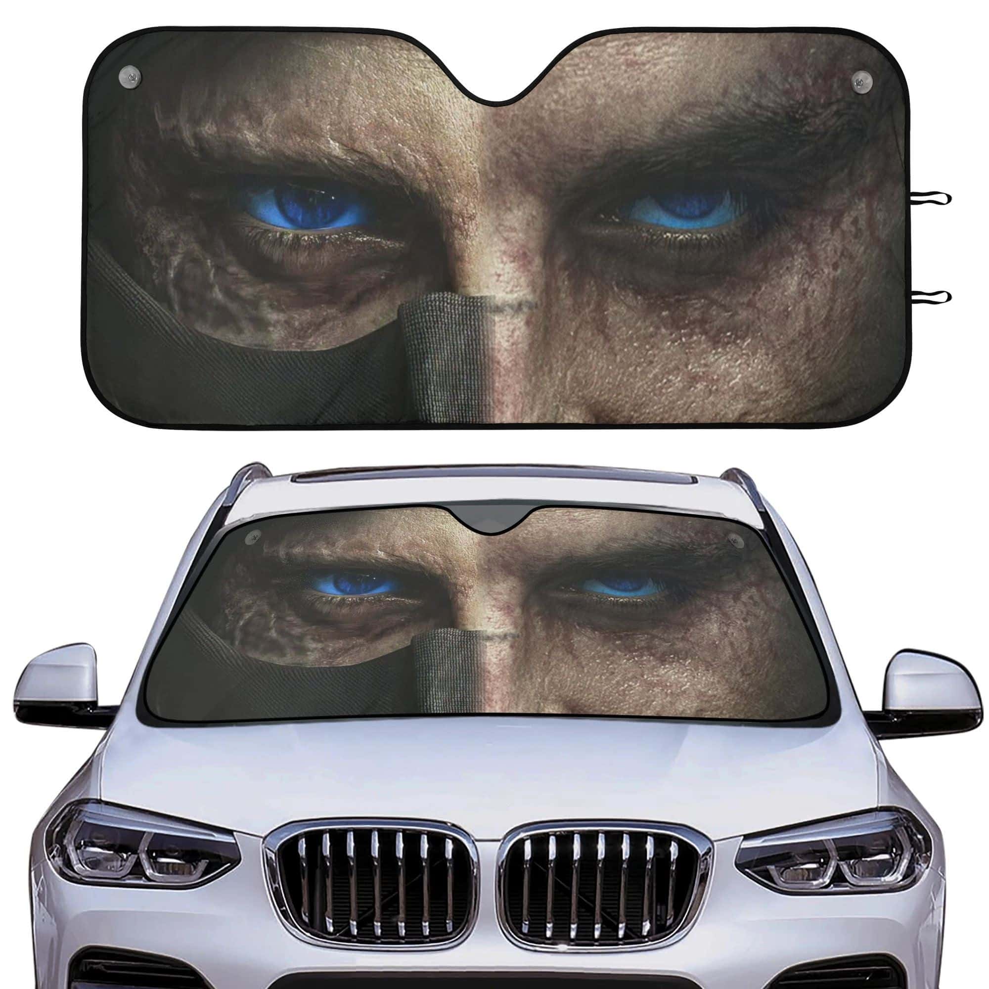 Sci-Fi Desert Warrior Blue Eyes Custom Car Windshield Sunshade Universal Foldable UV Protection Front Window Sun Shade Gift for Fans