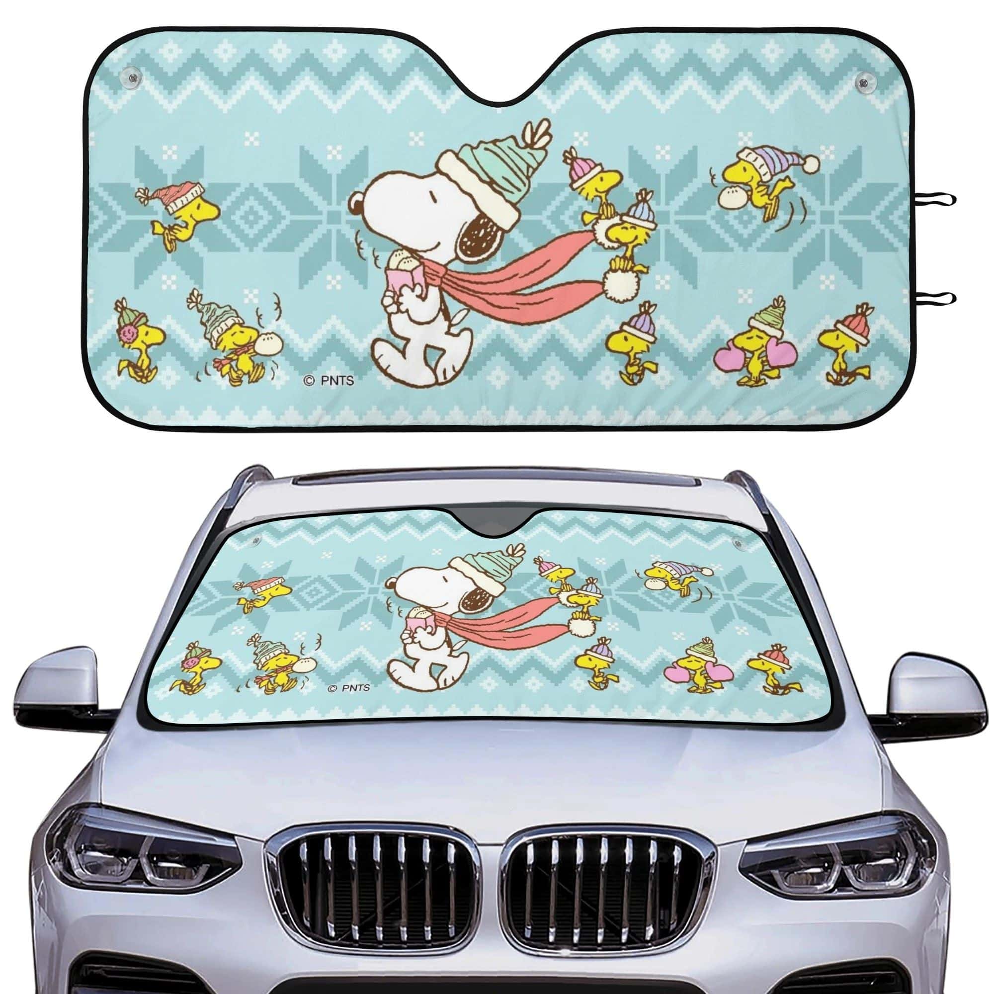 Cozy Winter Snoopy Front Windshield Sun Shade Foldable UV Protection Car Accessory for Fans