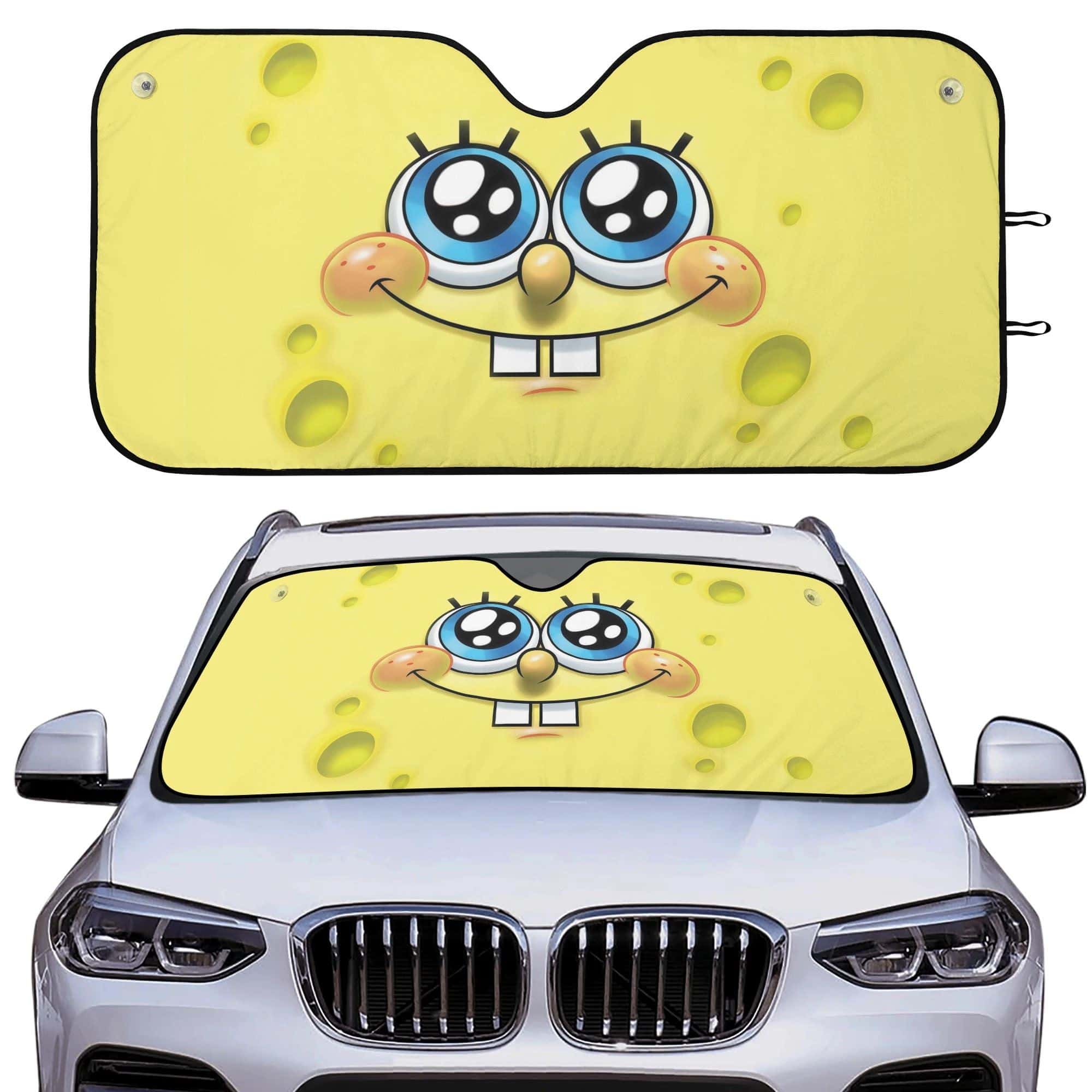 Gearhumans 3D SpongeBob Custom Car Windshield Sunshade UV Blocker Foldable Front Window Sun Visor Gift for Cartoon Fans