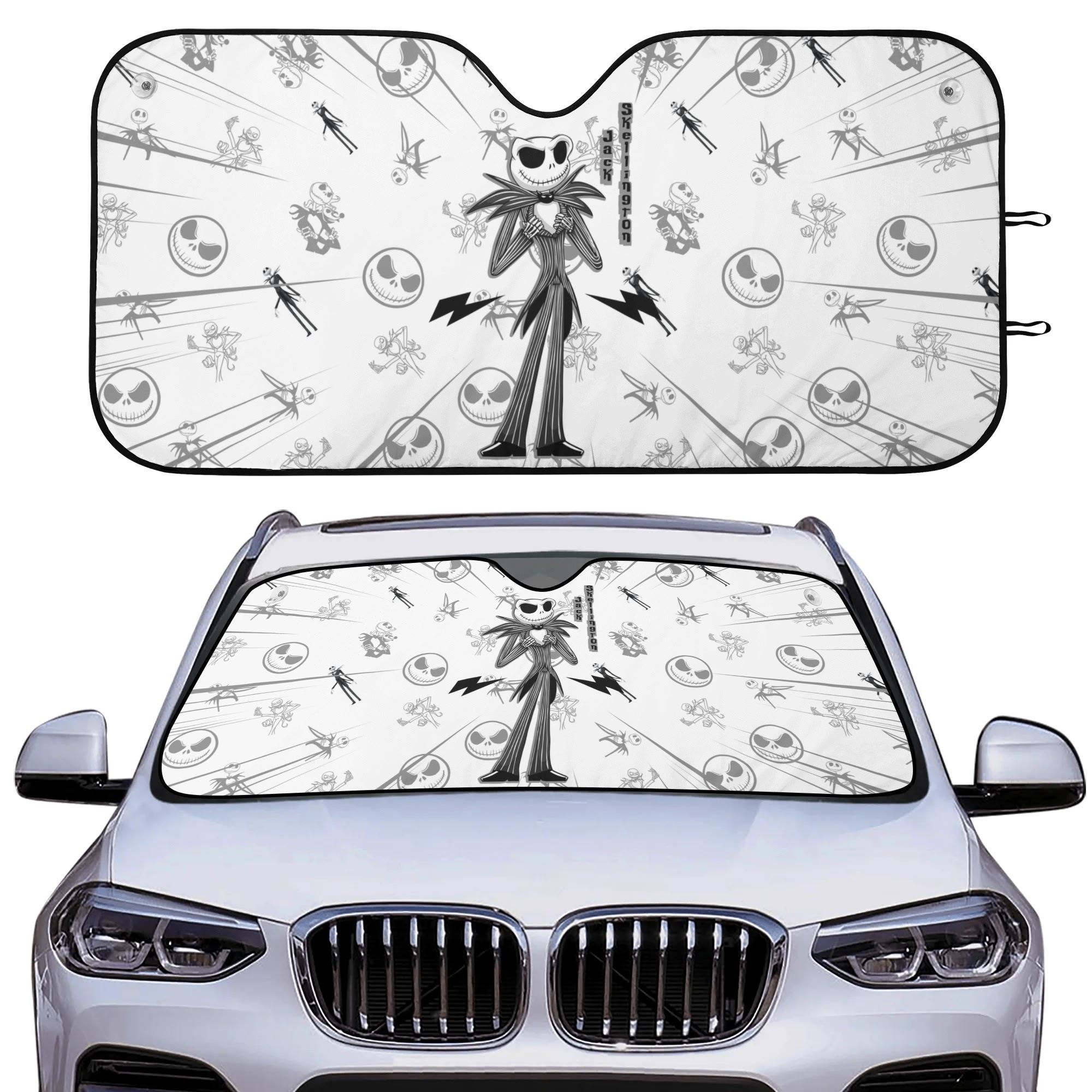 Jack Skellington Front Windshield Sun Shade Foldable UV Protection Car Accessory for Fans