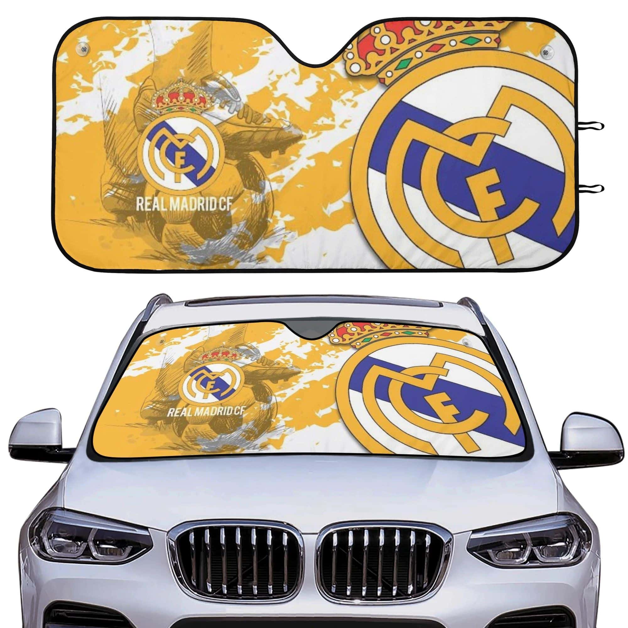 Premium Real Madrid CF Auto Windshield Sunshade Universal Front Window Heat Shield for Fans