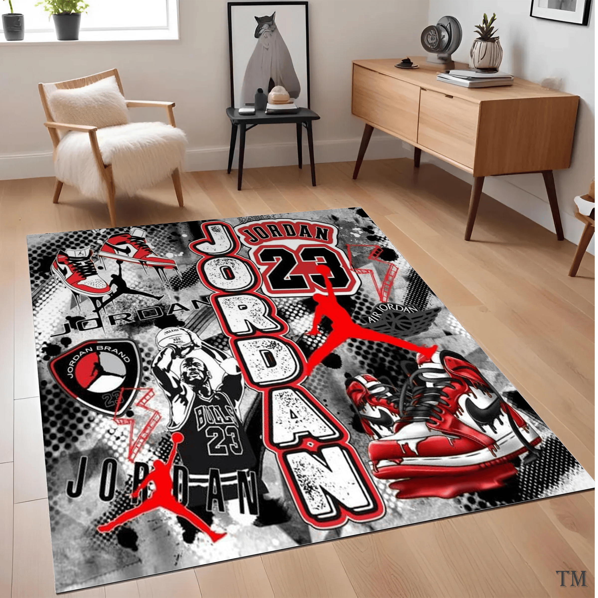 Elite AJ-1 Chicago Sneaker Mat Urban Basketball Streetwear Rug Vintage Area Rug Cozy Living Room Carpet