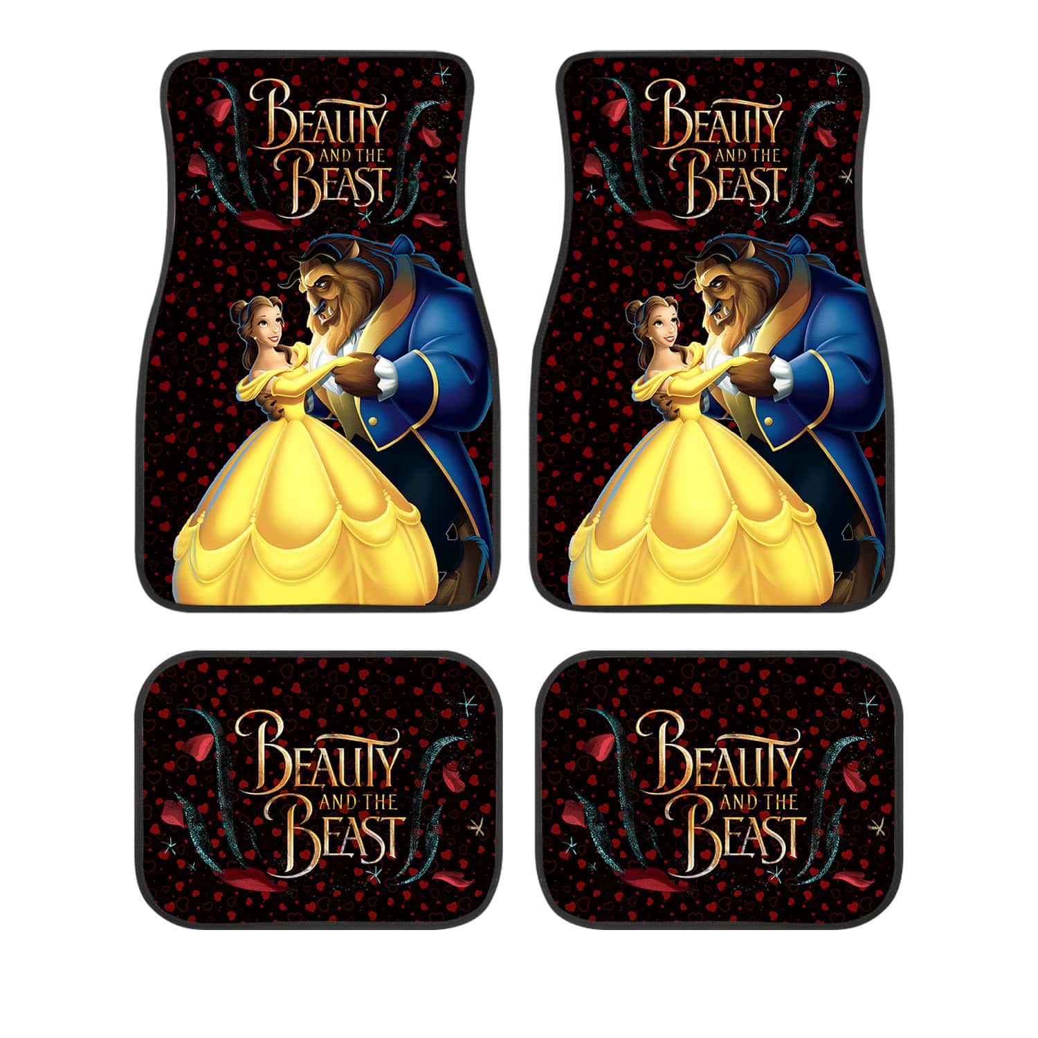 Premium Bella Beauty And The Beast Custom Car Floor Mats Universal Fit 4PCS Non-Slip Auto Carpet Set for Fans